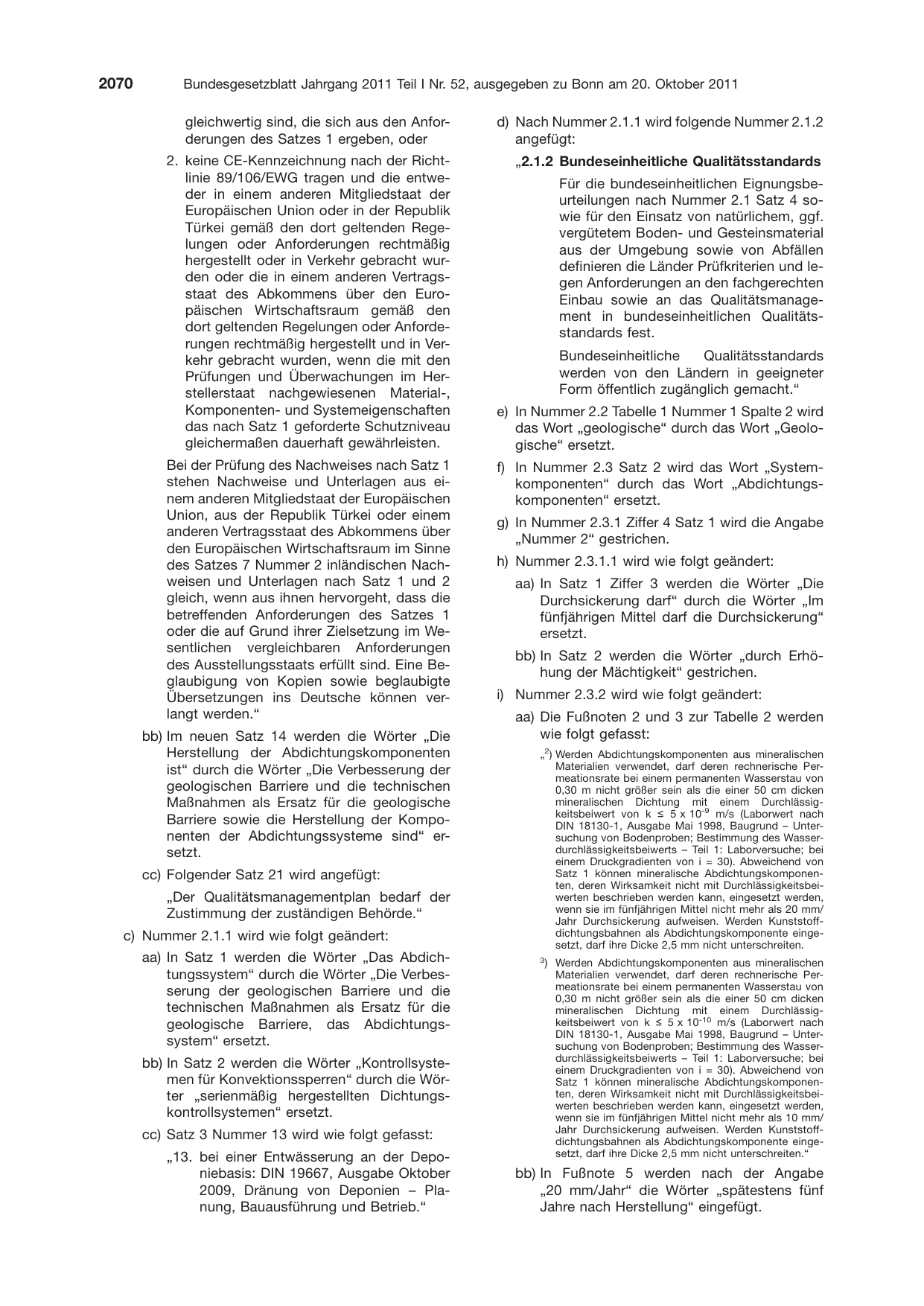 BGBl. 2011, Seite 2070 — Originalseite als Abbildung