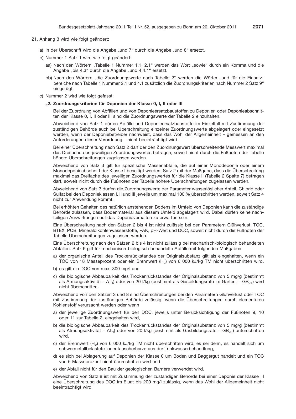 BGBl. 2011, Seite 2071 — Originalseite als Abbildung