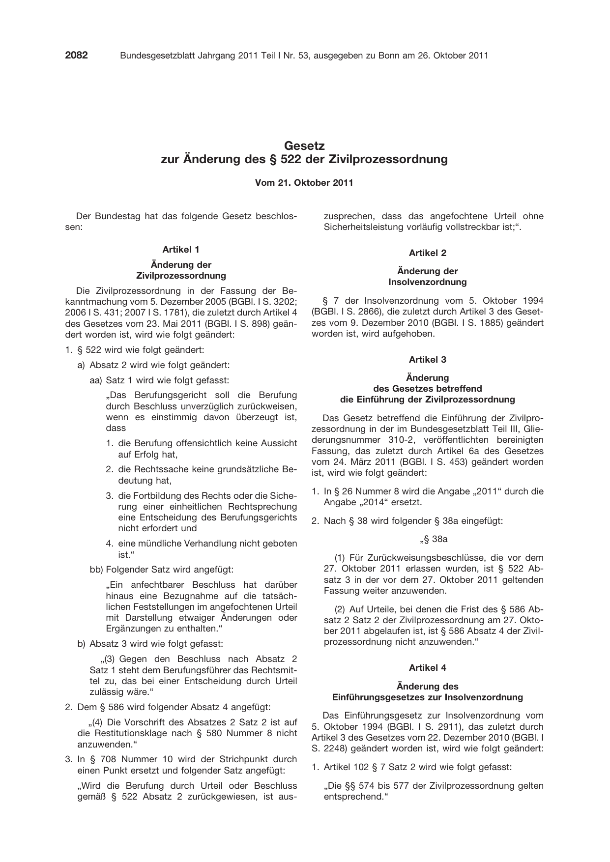 BGBl. 2011, Seite 2082 — Originalseite als Abbildung