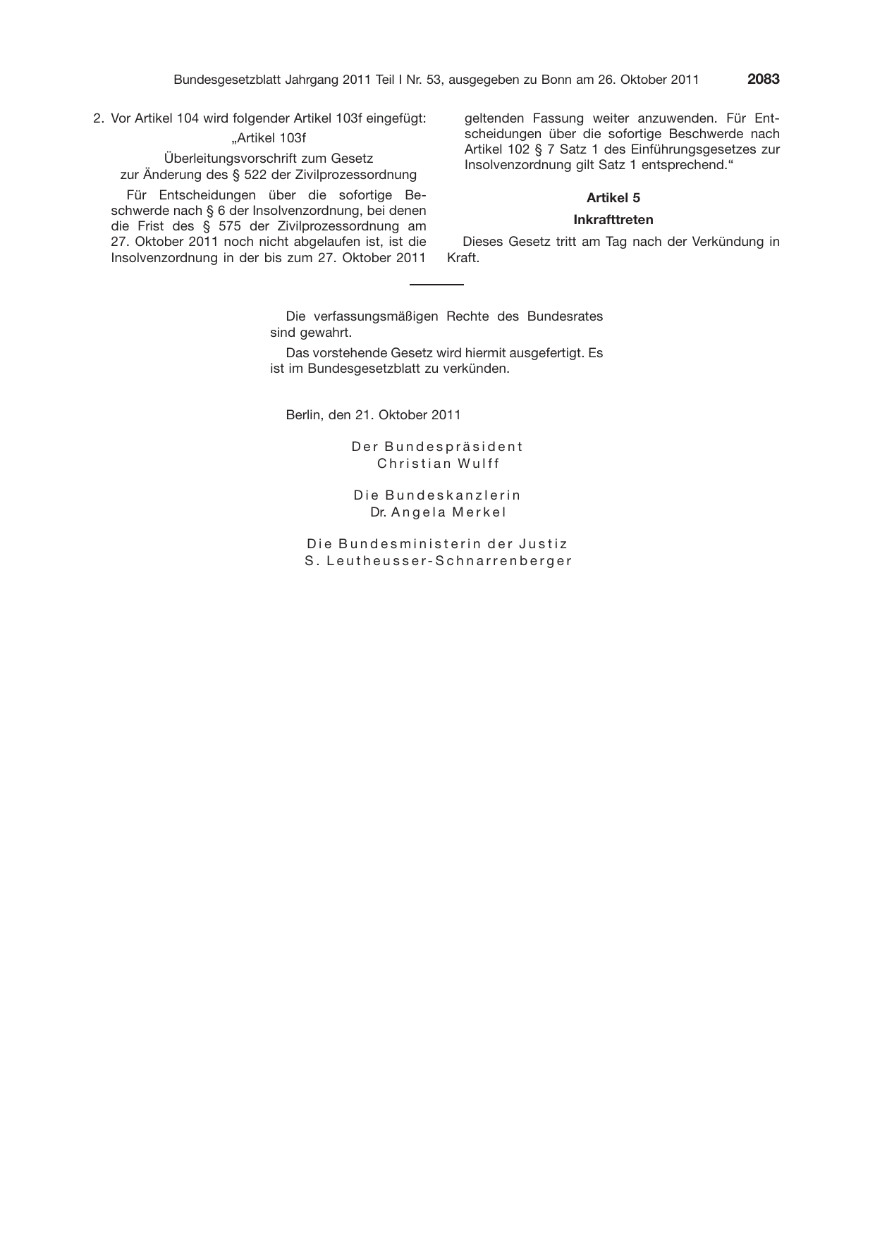 BGBl. 2011, Seite 2083 — Originalseite als Abbildung