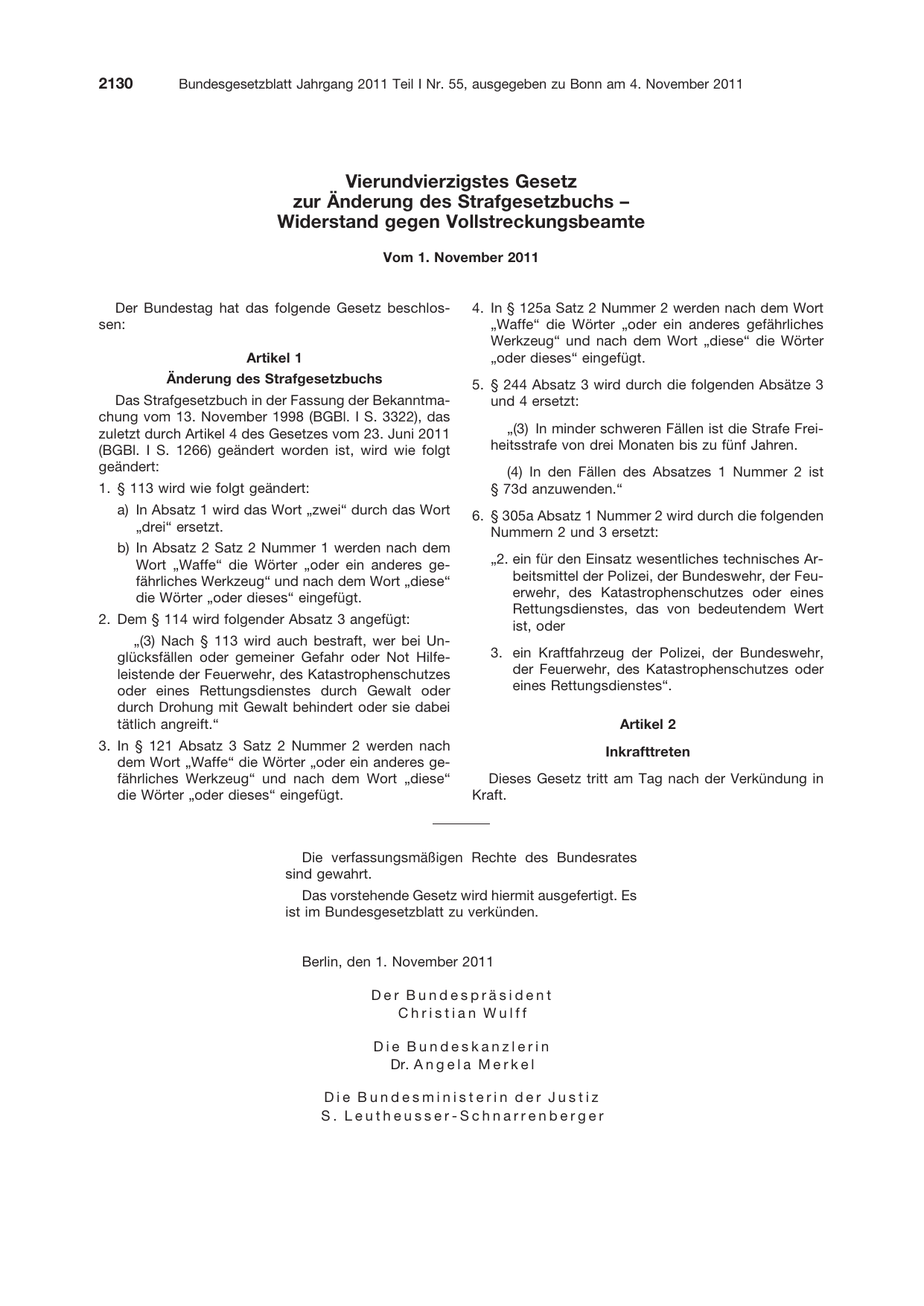BGBl. 2011, Seite 2130 — Originalseite als Abbildung