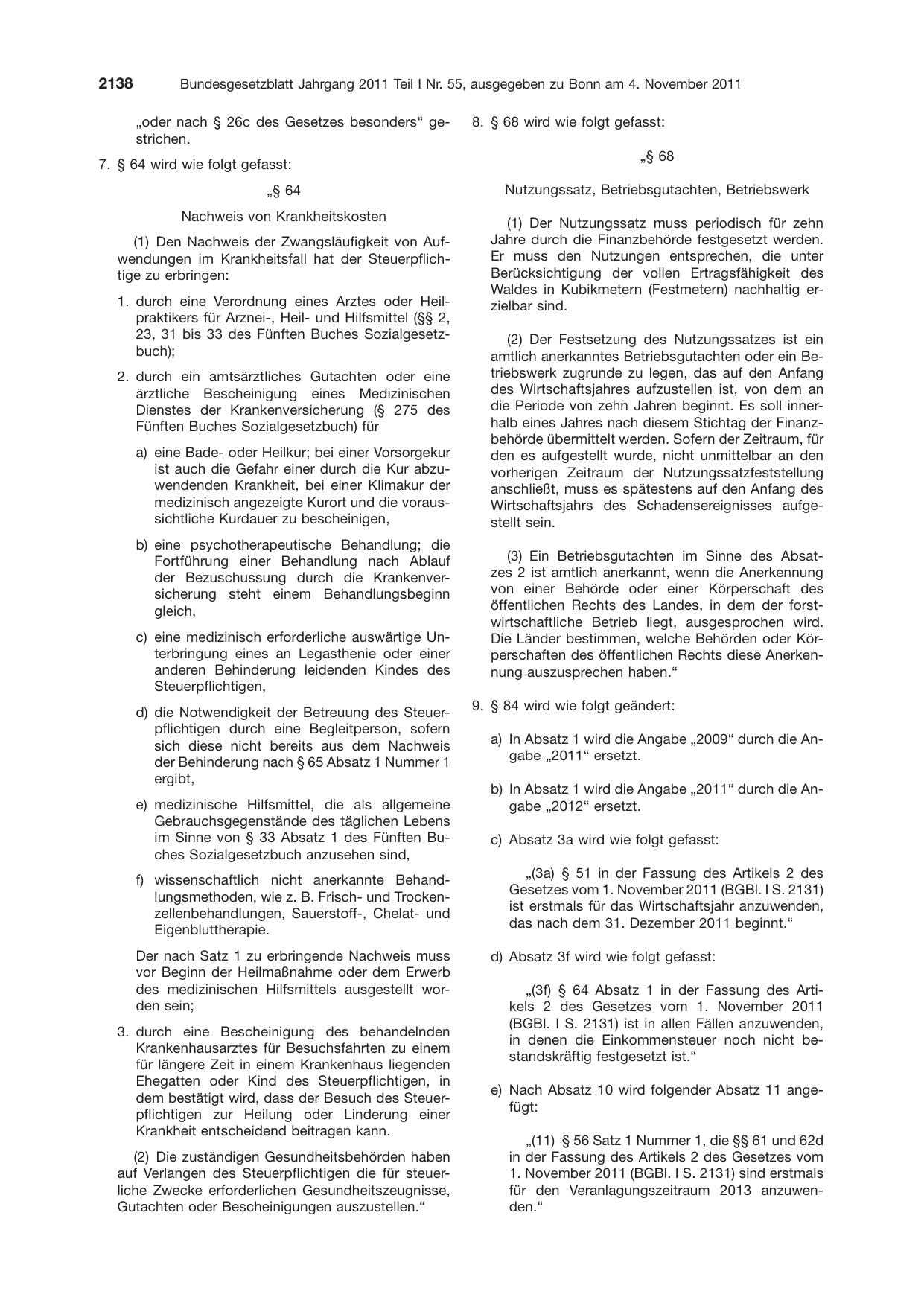 BGBl. 2011, Seite 2138 — Originalseite als Abbildung