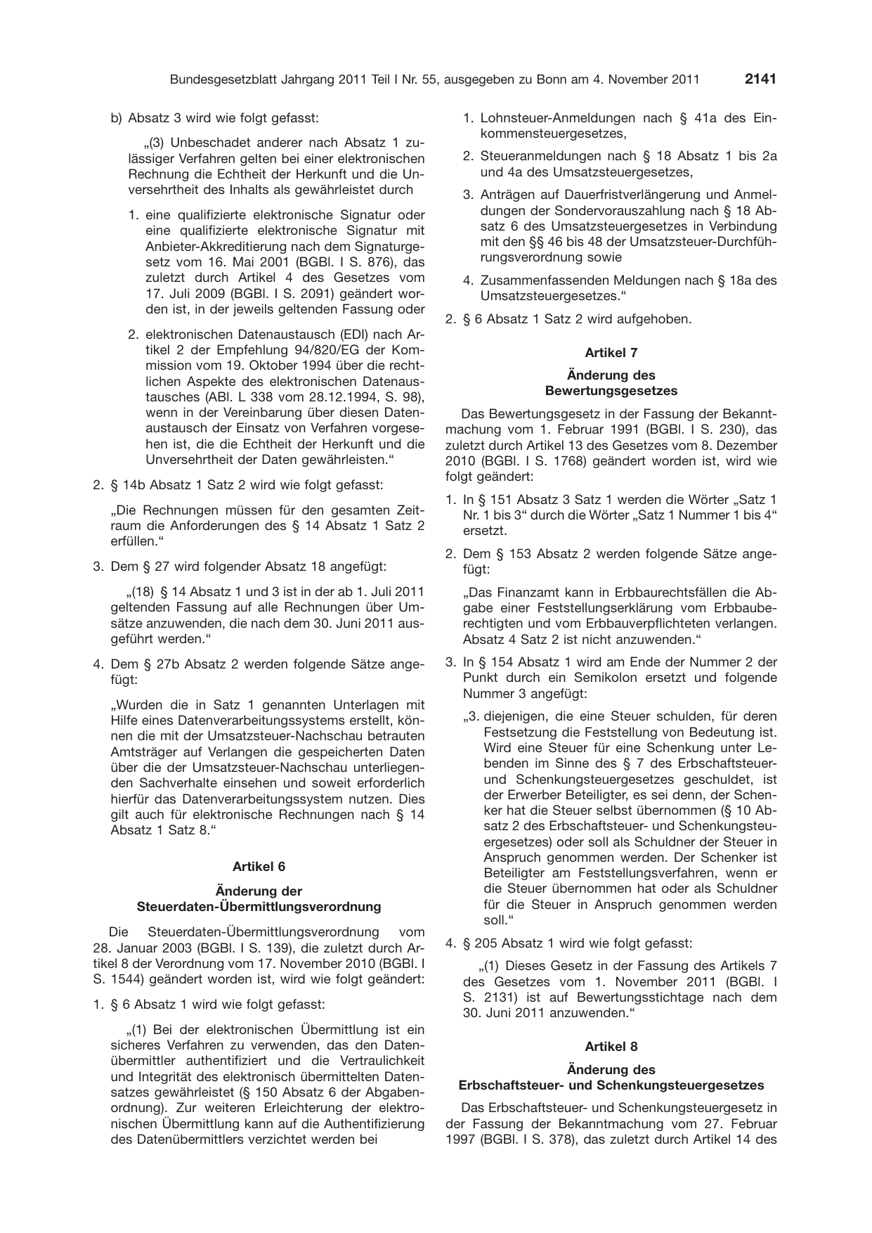 BGBl. 2011, Seite 2141 — Originalseite als Abbildung