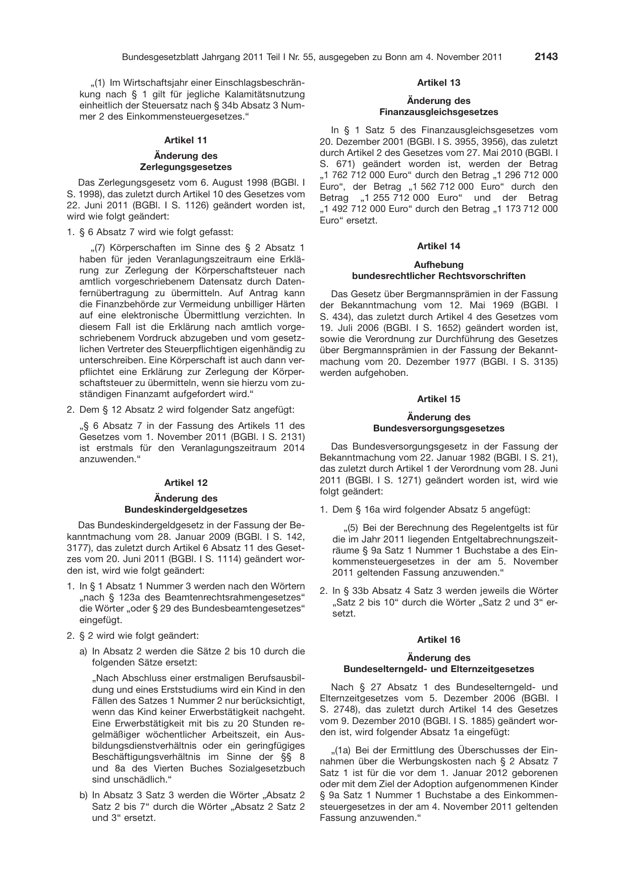 BGBl. 2011, Seite 2143 — Originalseite als Abbildung