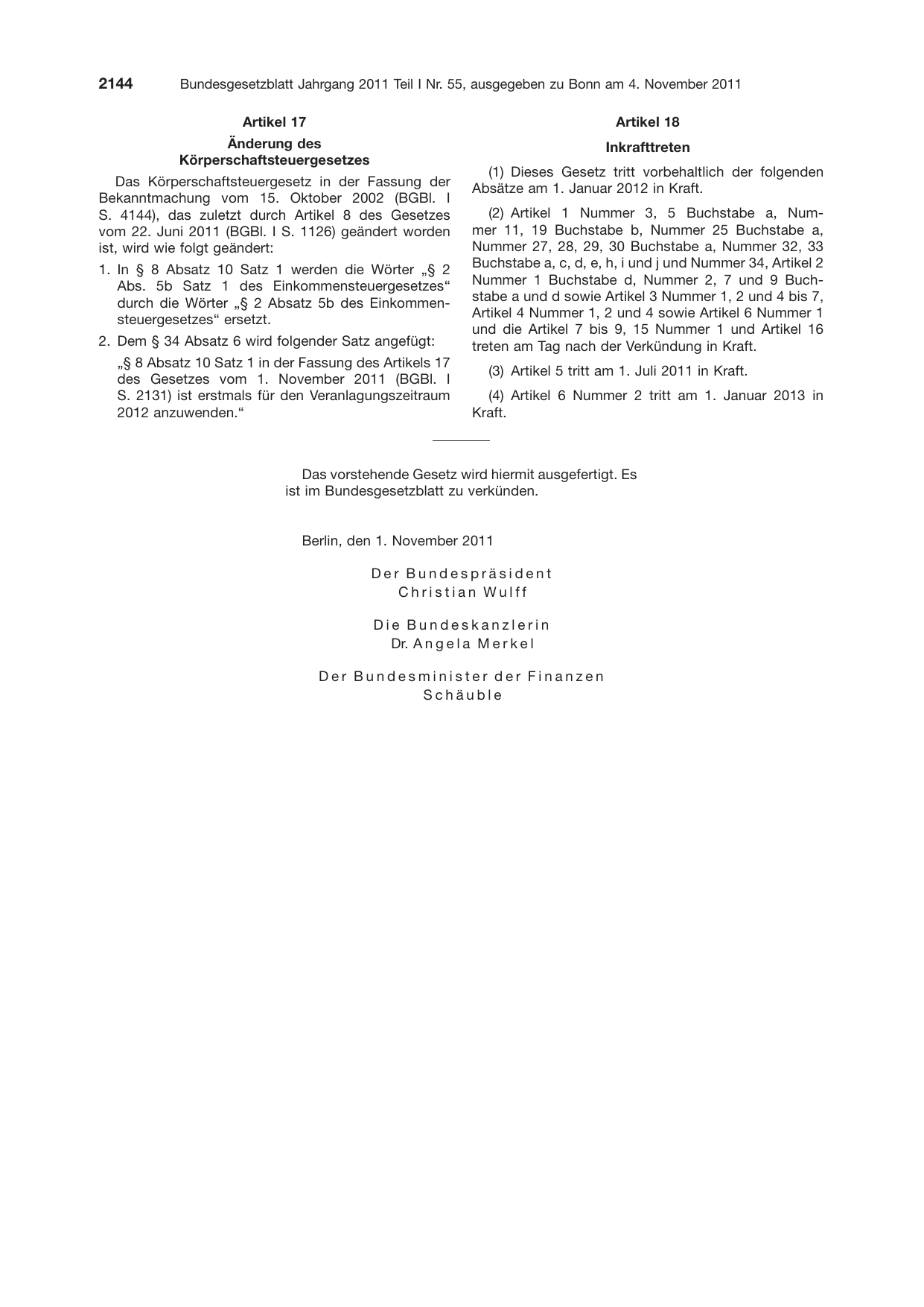 BGBl. 2011, Seite 2144 — Originalseite als Abbildung