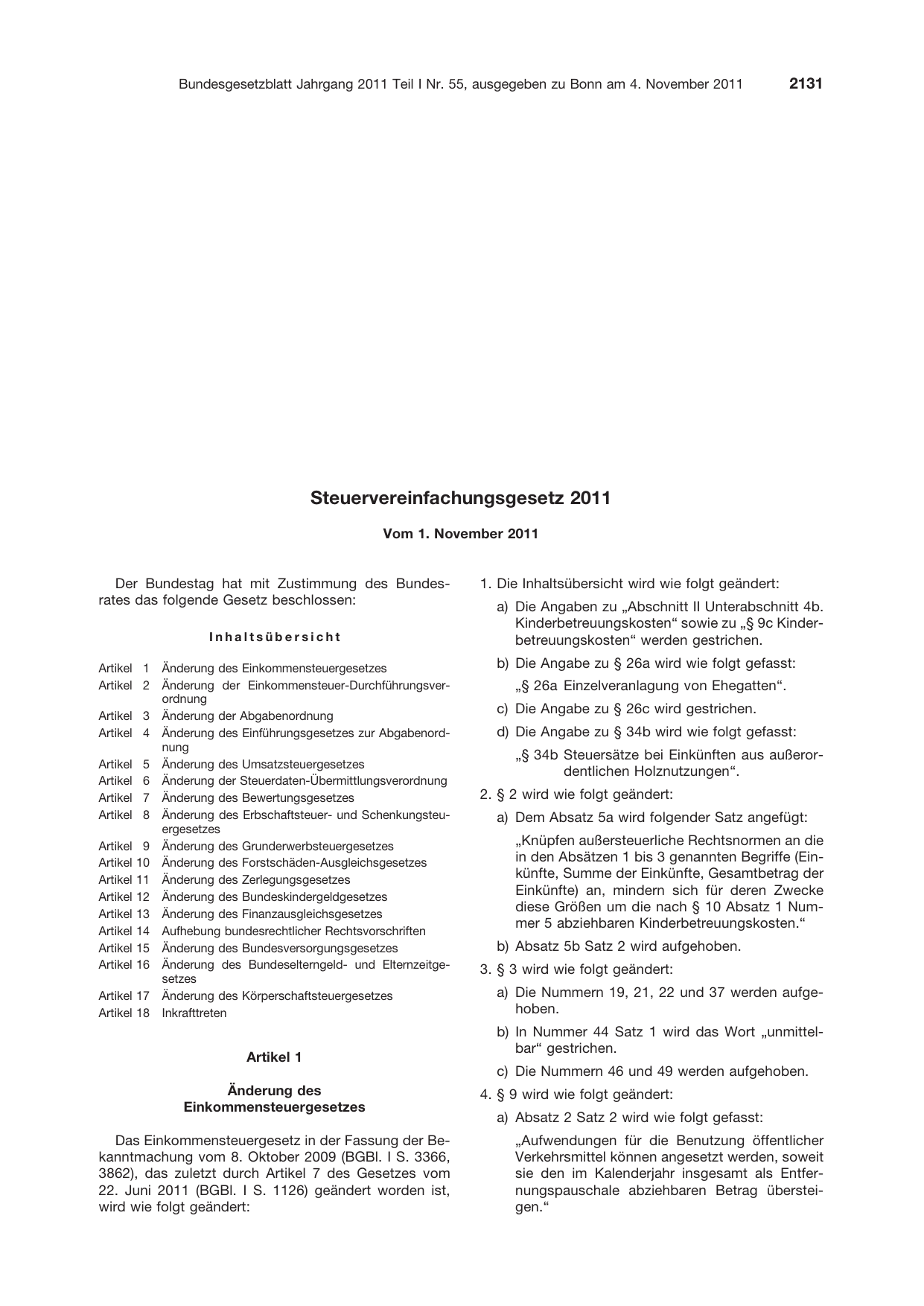 BGBl. 2011, Seite 2131 — Originalseite als Abbildung