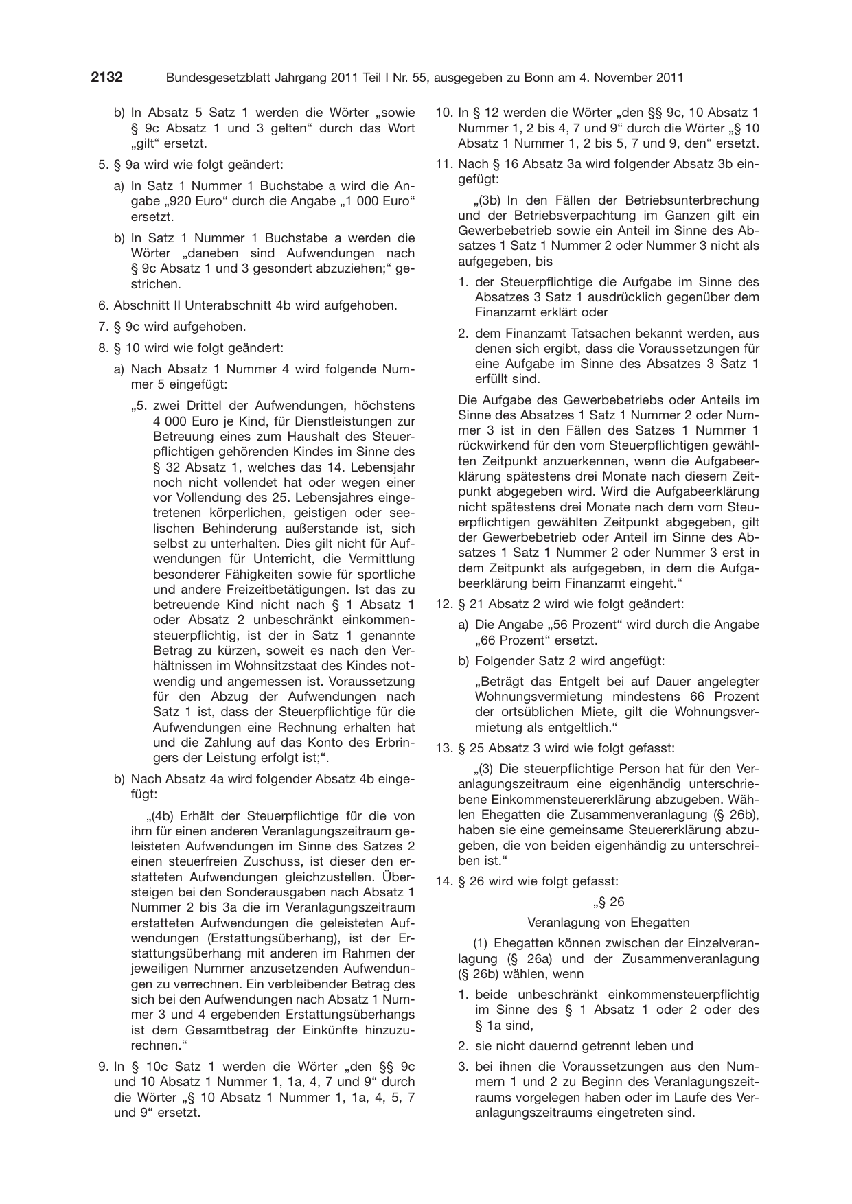 BGBl. 2011, Seite 2132 — Originalseite als Abbildung