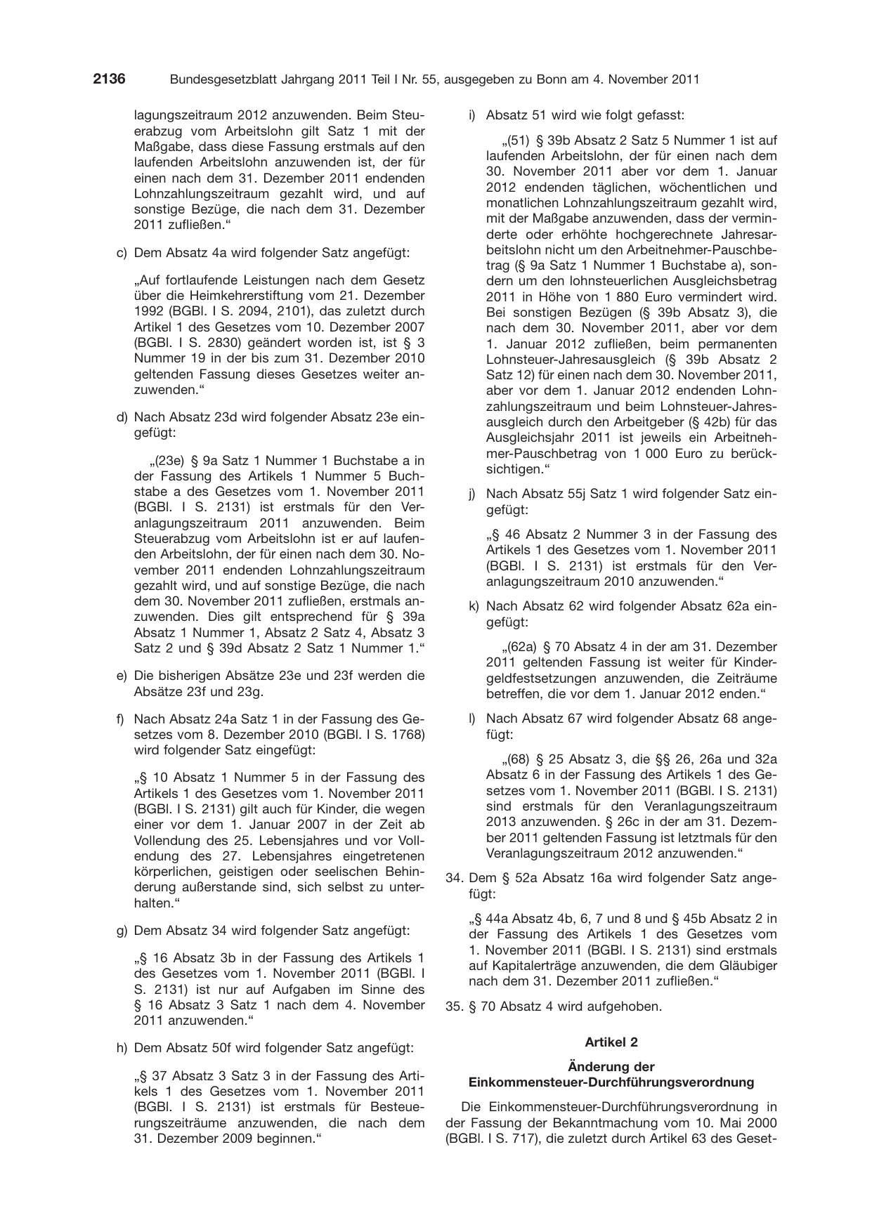 BGBl. 2011, Seite 2136 — Originalseite als Abbildung