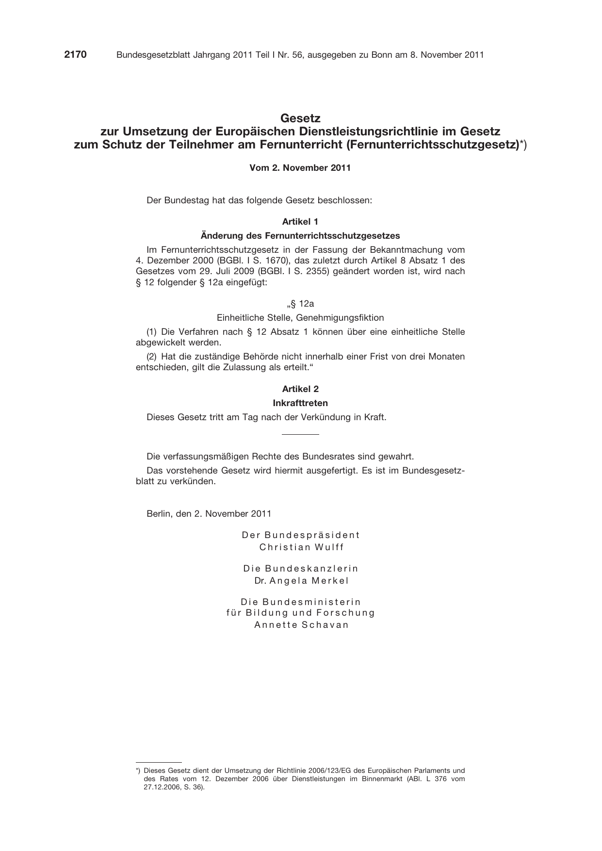 BGBl. 2011, Seite 2170 — Originalseite als Abbildung