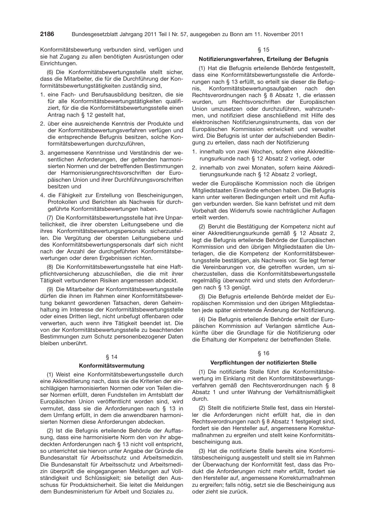 BGBl. 2011, Seite 2186 — Originalseite als Abbildung