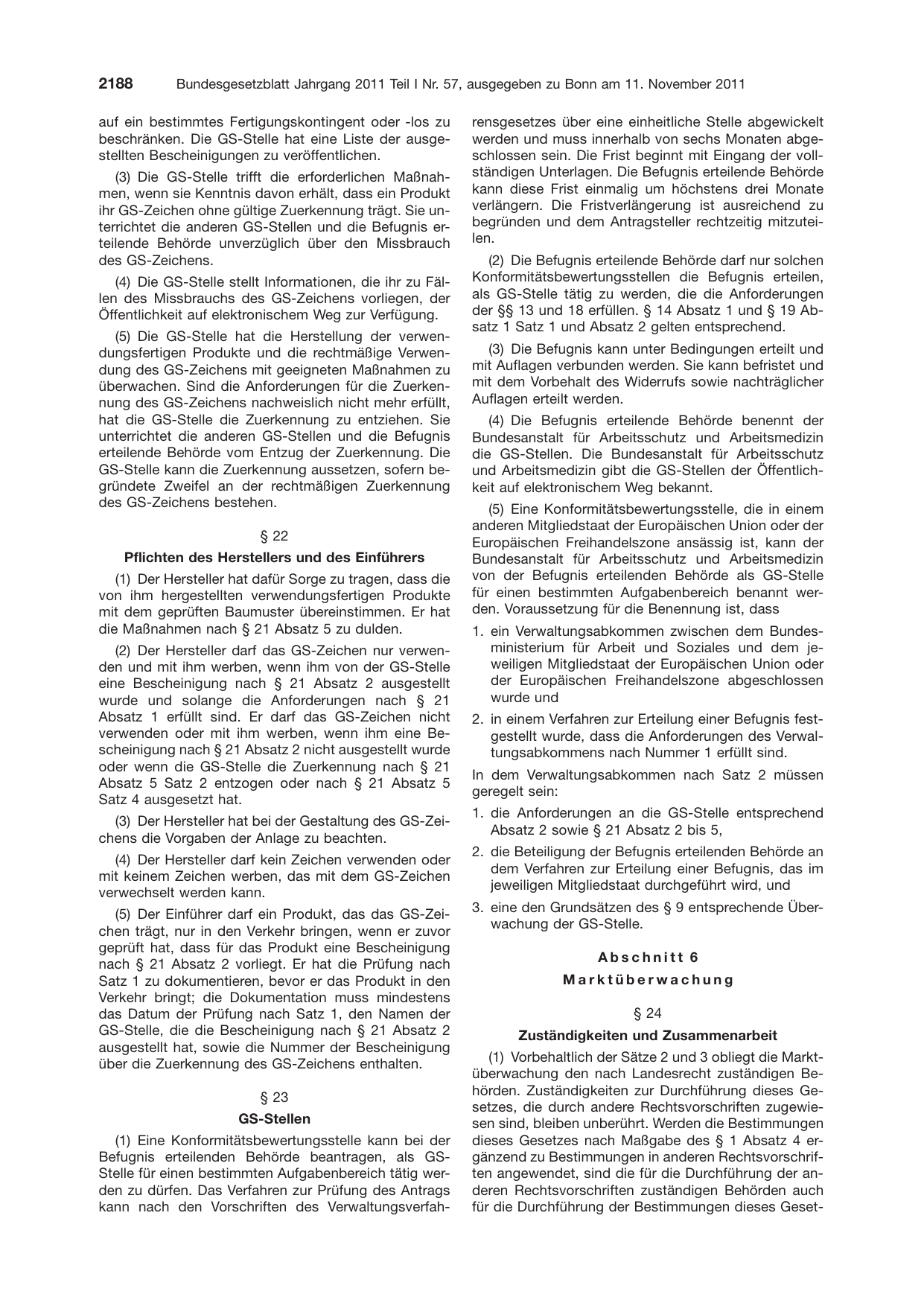 BGBl. 2011, Seite 2188 — Originalseite als Abbildung