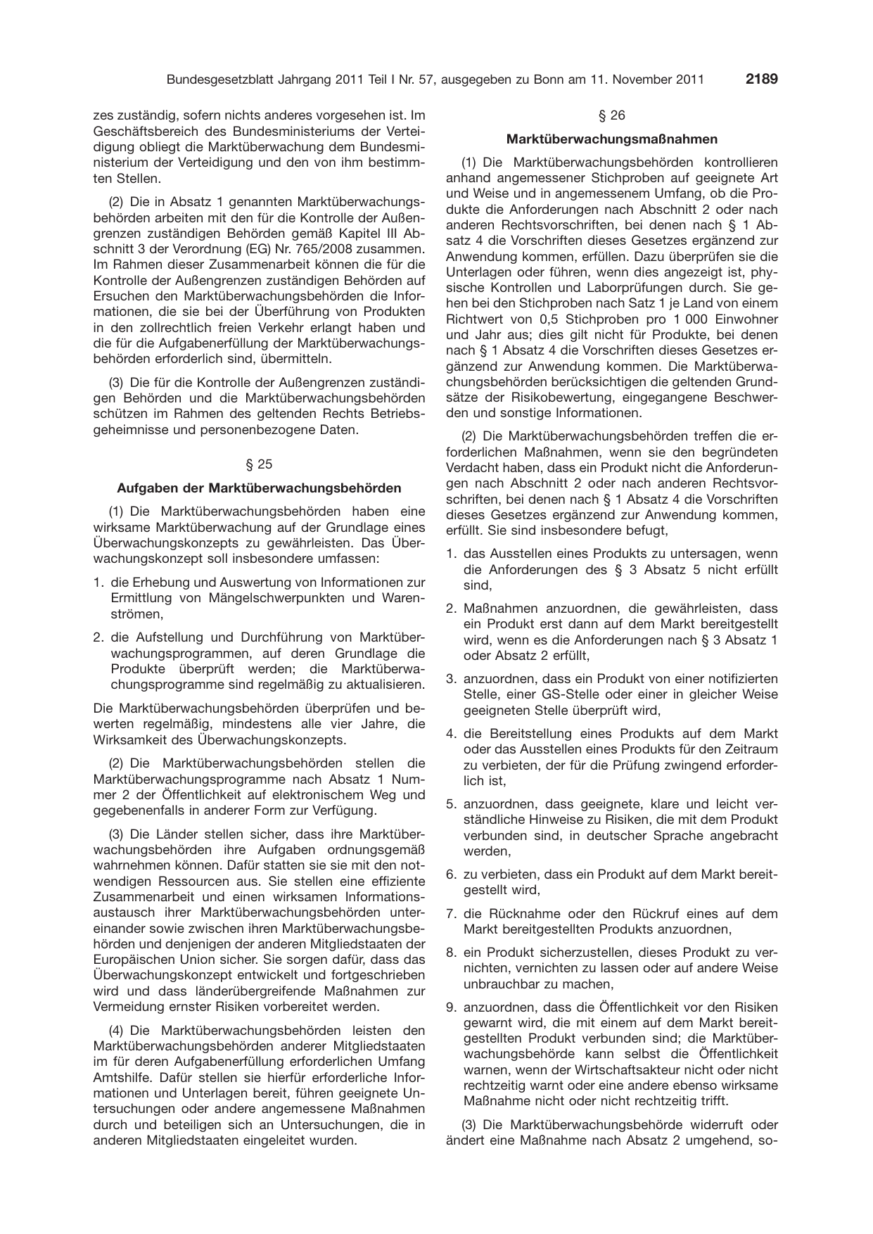 BGBl. 2011, Seite 2189 — Originalseite als Abbildung