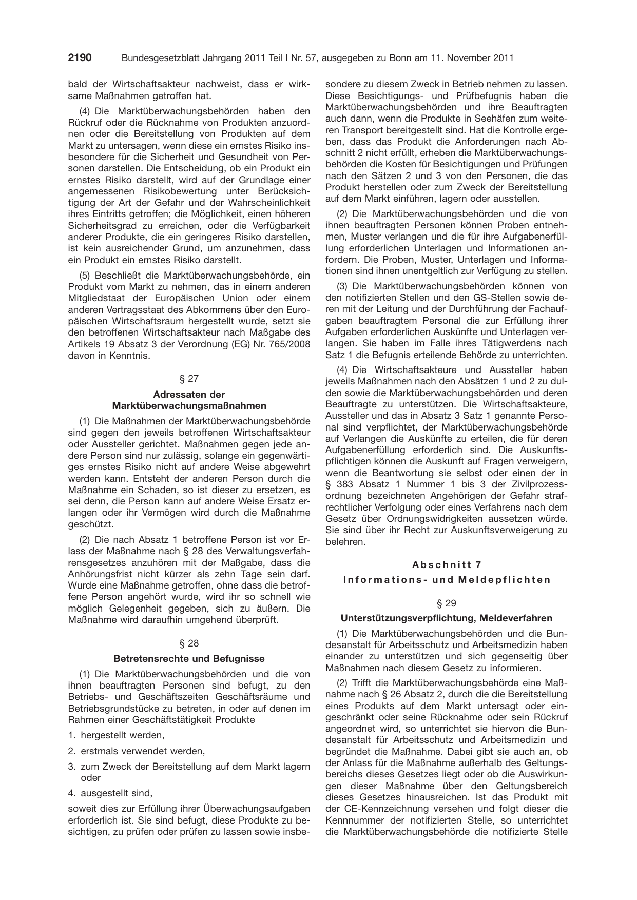 BGBl. 2011, Seite 2190 — Originalseite als Abbildung
