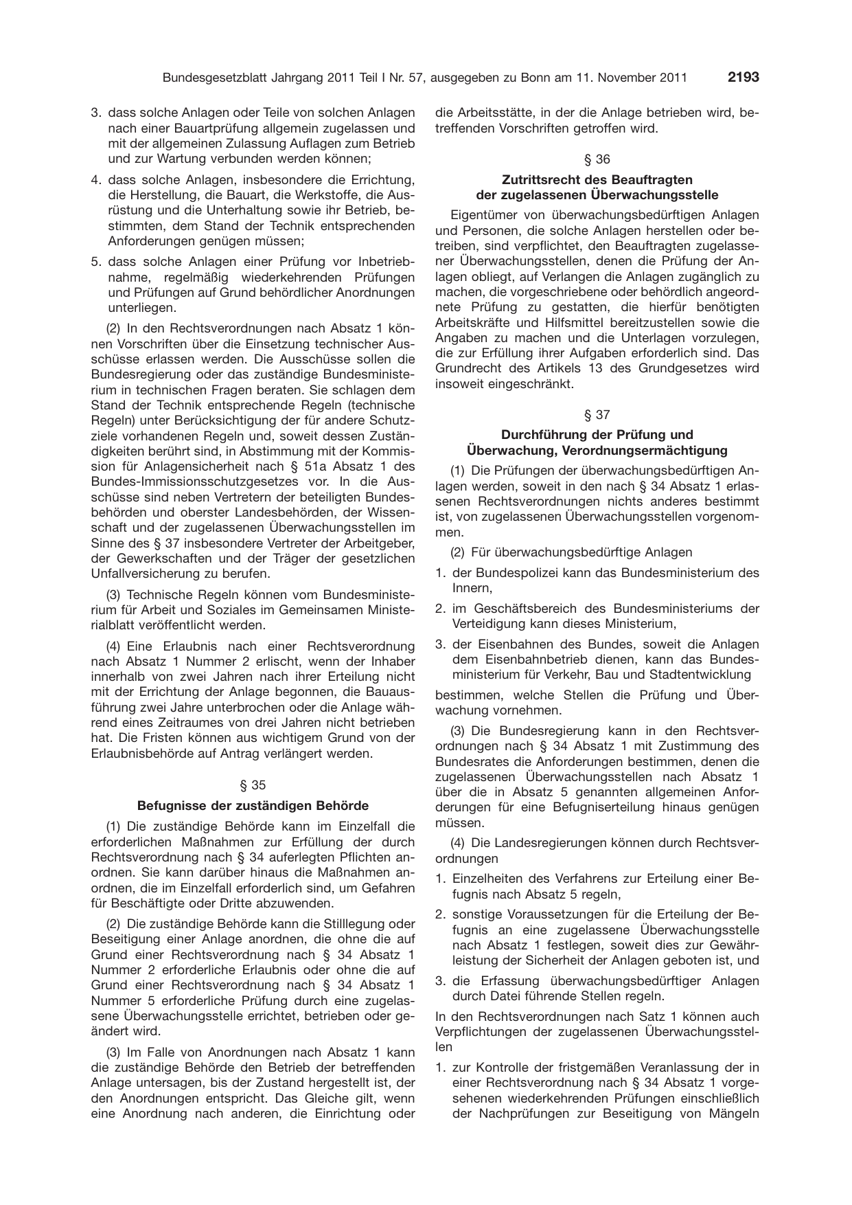 BGBl. 2011, Seite 2193 — Originalseite als Abbildung