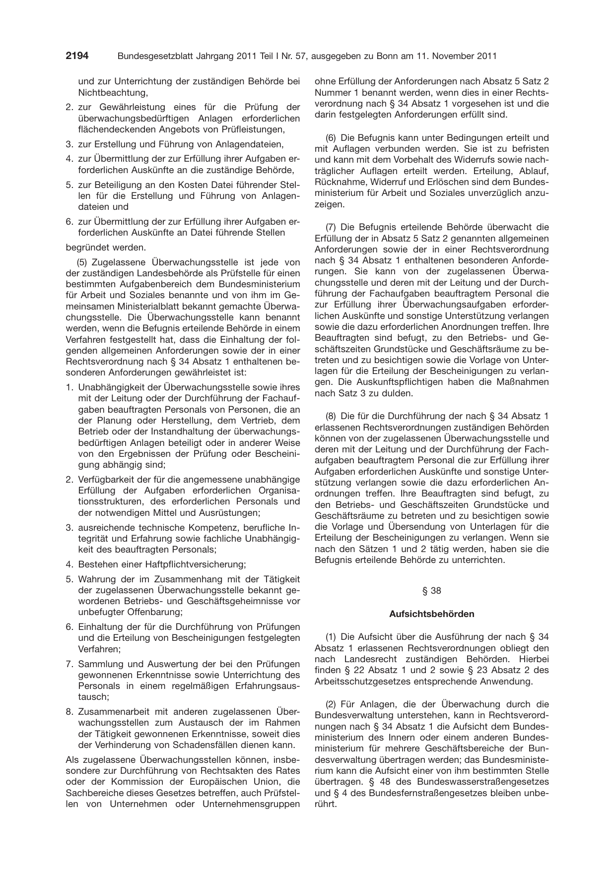BGBl. 2011, Seite 2194 — Originalseite als Abbildung
