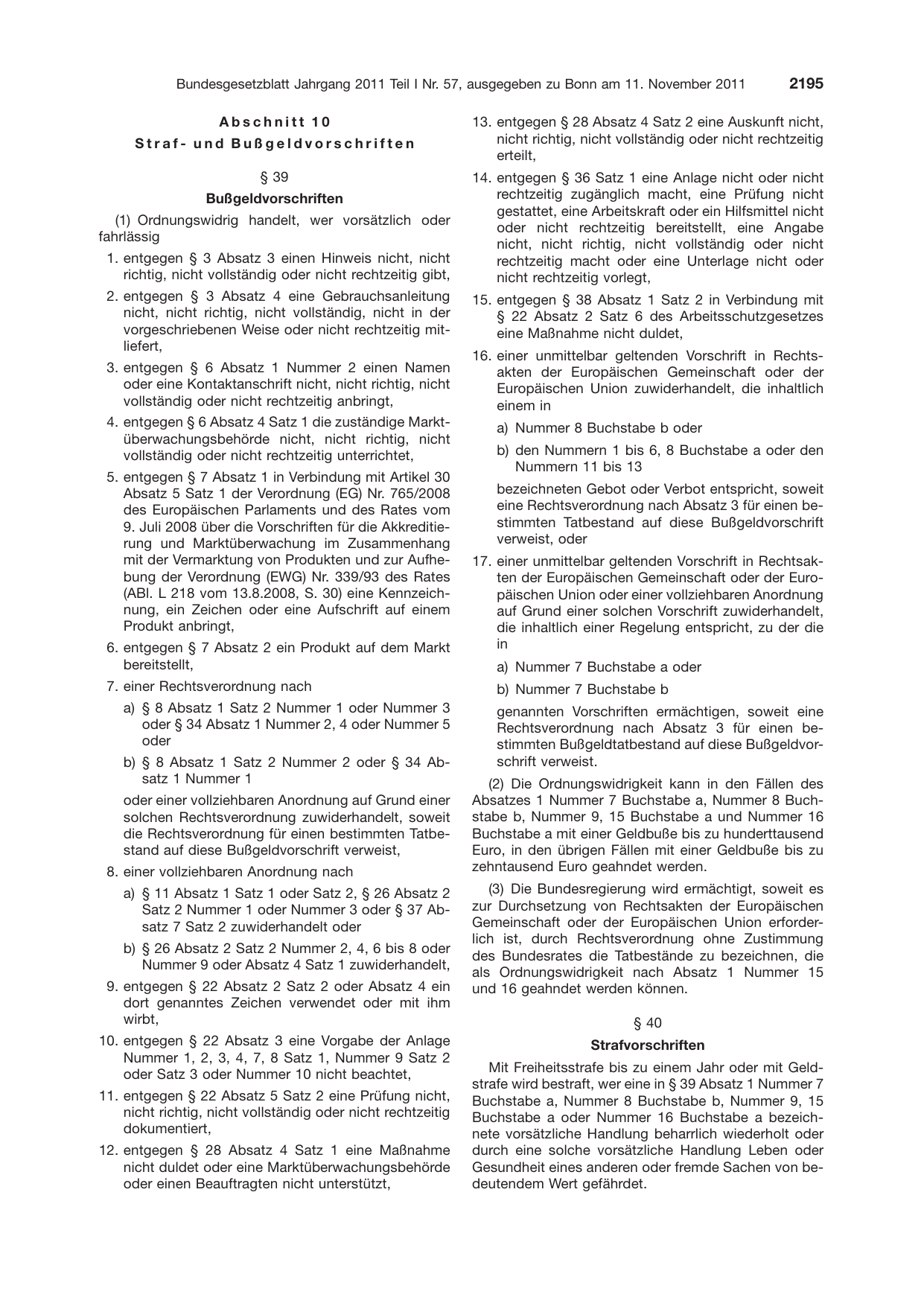 BGBl. 2011, Seite 2195 — Originalseite als Abbildung