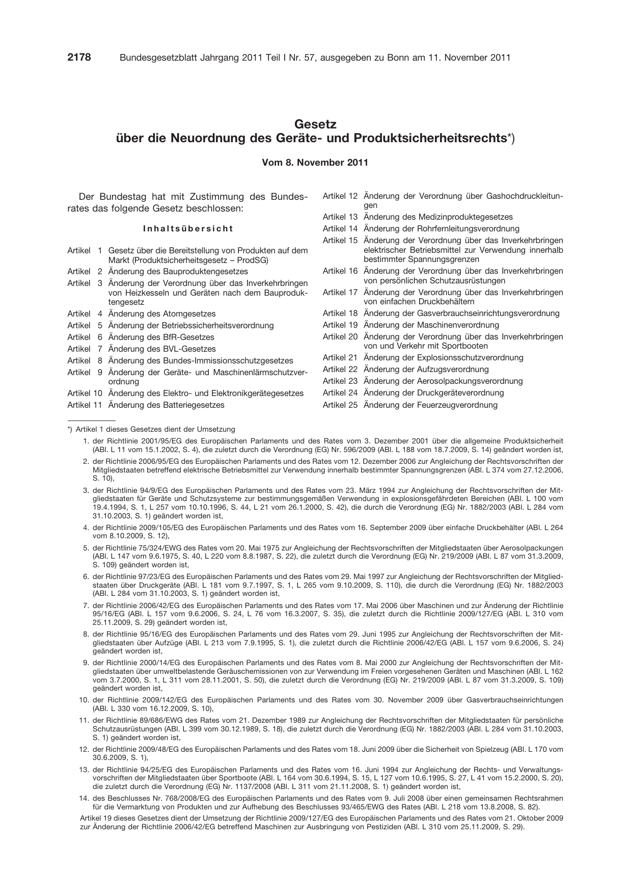 BGBl. 2011, Seite 2178 — Originalseite als Abbildung