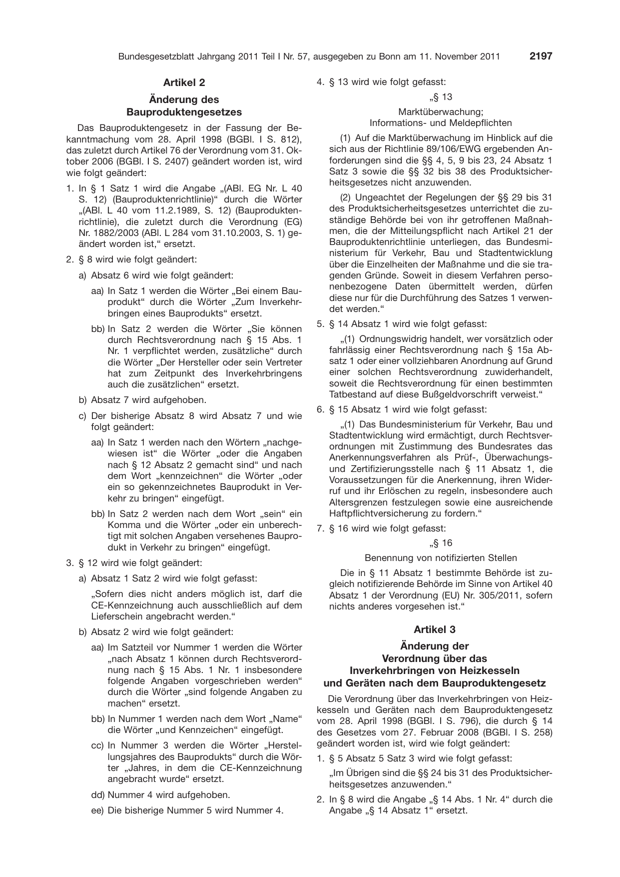 BGBl. 2011, Seite 2197 — Originalseite als Abbildung