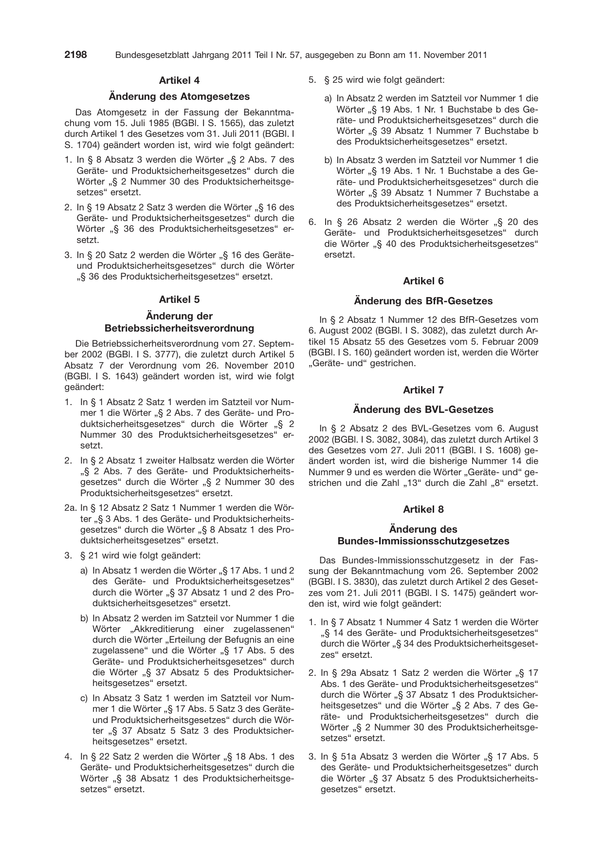 BGBl. 2011, Seite 2198 — Originalseite als Abbildung