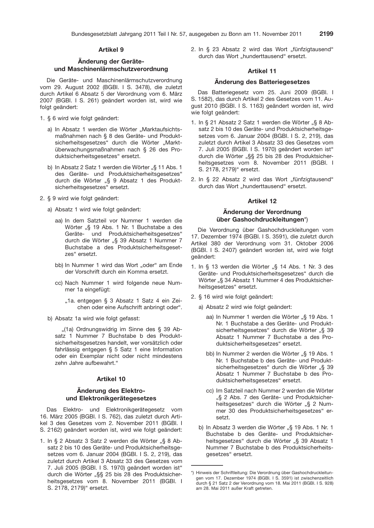 BGBl. 2011, Seite 2199 — Originalseite als Abbildung