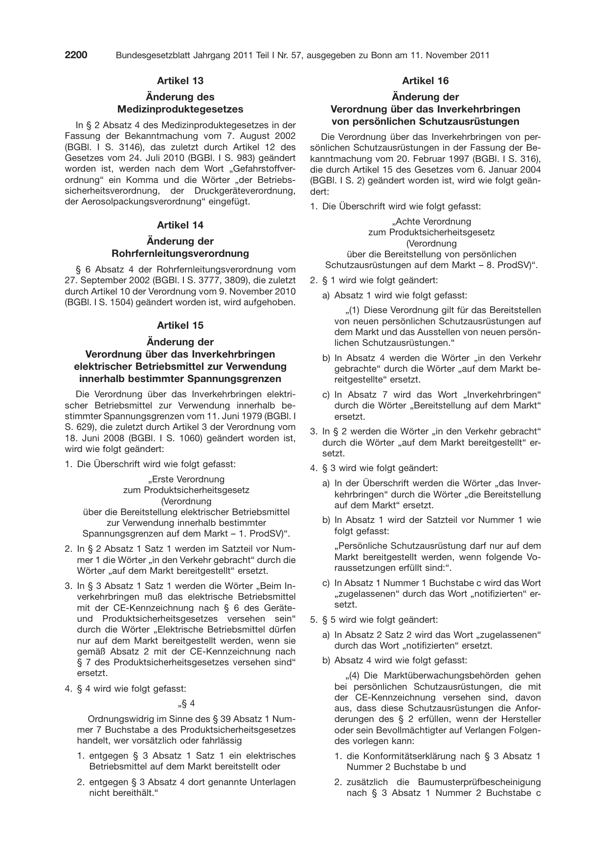 BGBl. 2011, Seite 2200 — Originalseite als Abbildung