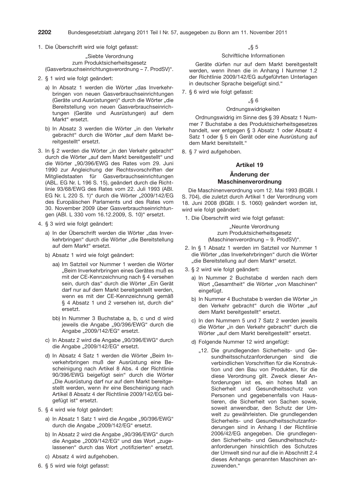 BGBl. 2011, Seite 2202 — Originalseite als Abbildung