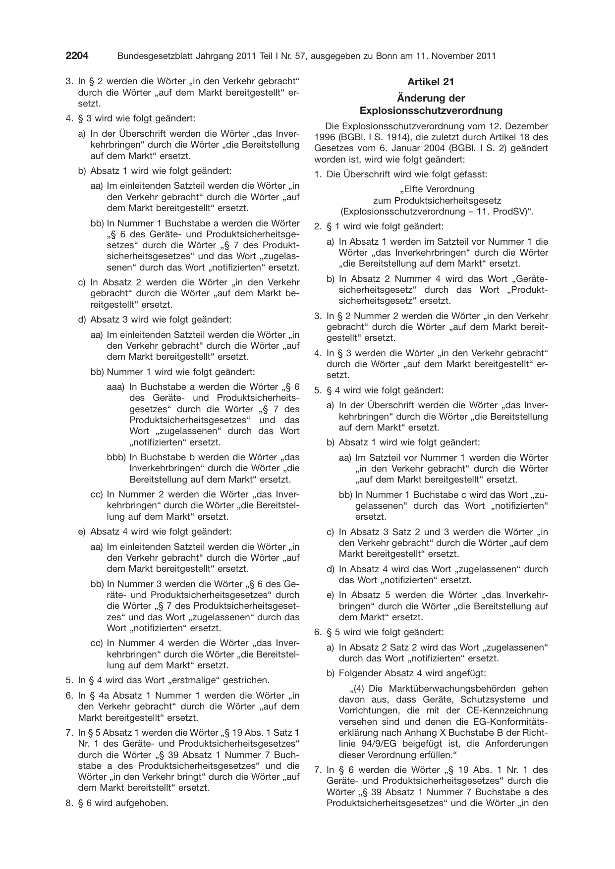 BGBl. 2011, Seite 2204 — Originalseite als Abbildung