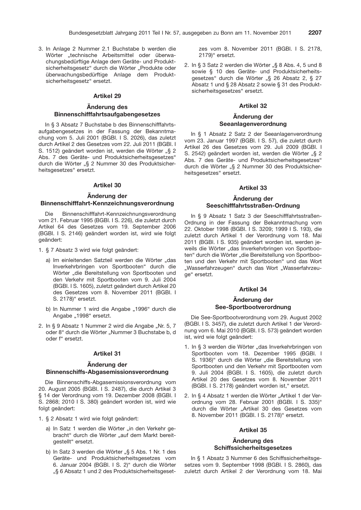 BGBl. 2011, Seite 2207 — Originalseite als Abbildung
