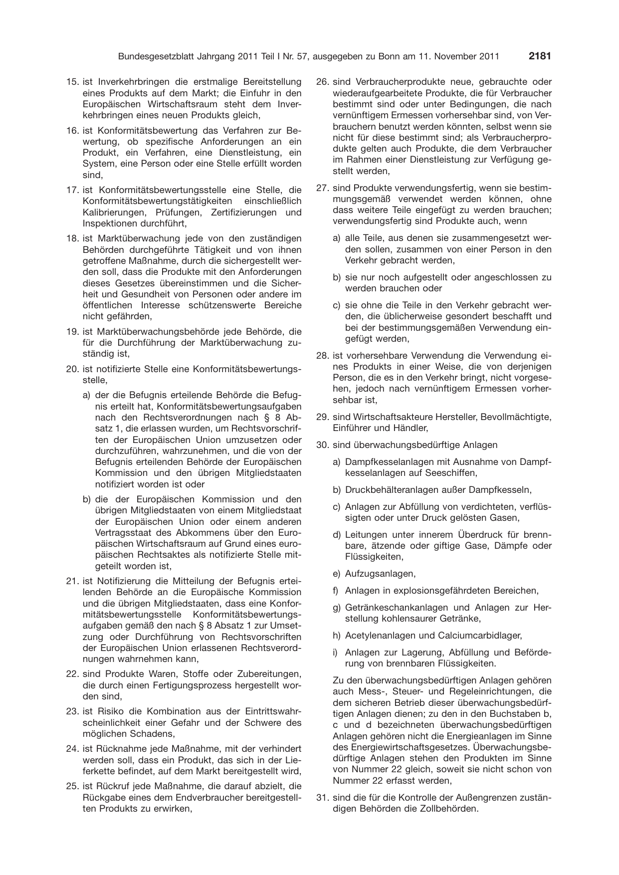BGBl. 2011, Seite 2181 — Originalseite als Abbildung