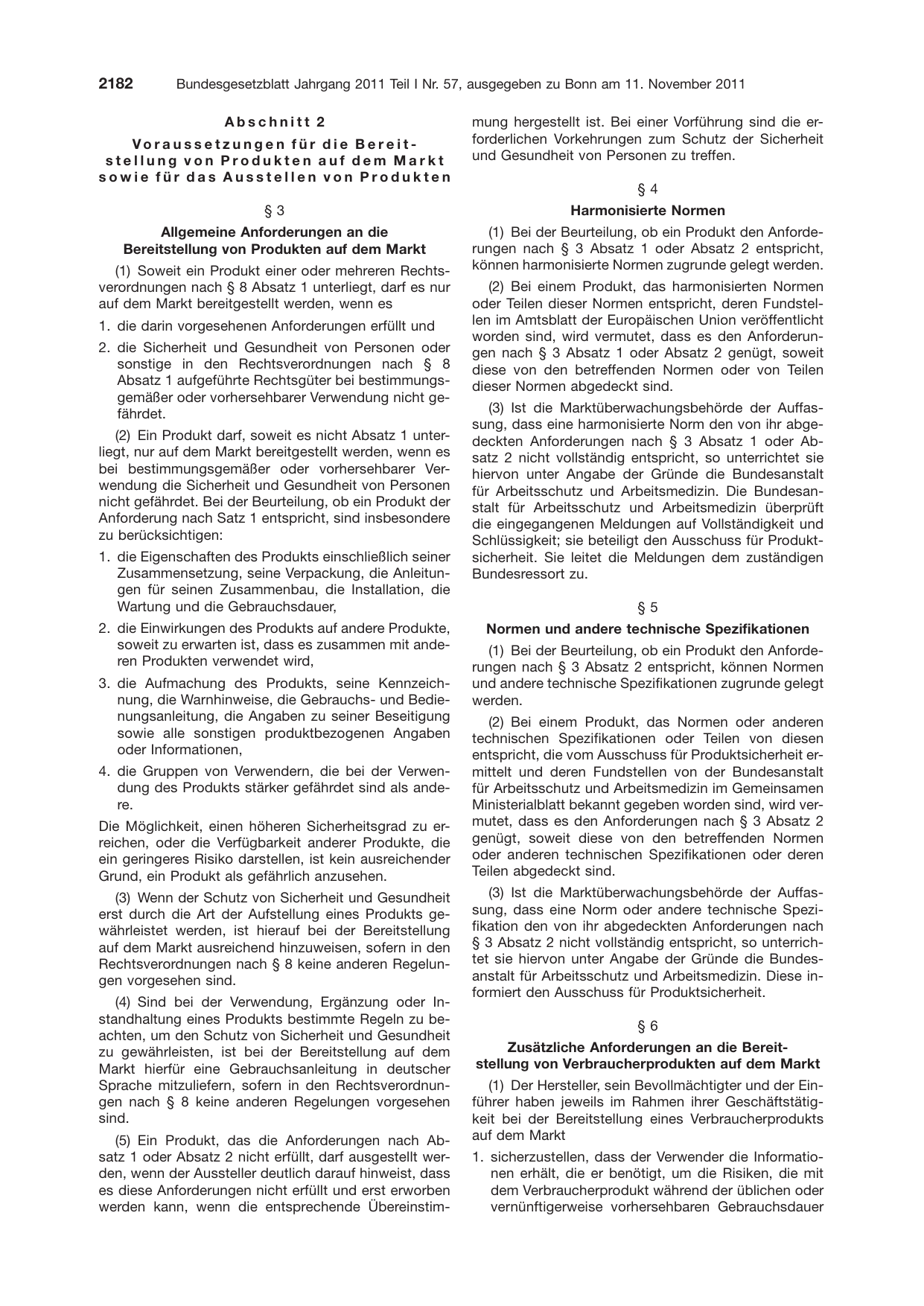BGBl. 2011, Seite 2182 — Originalseite als Abbildung