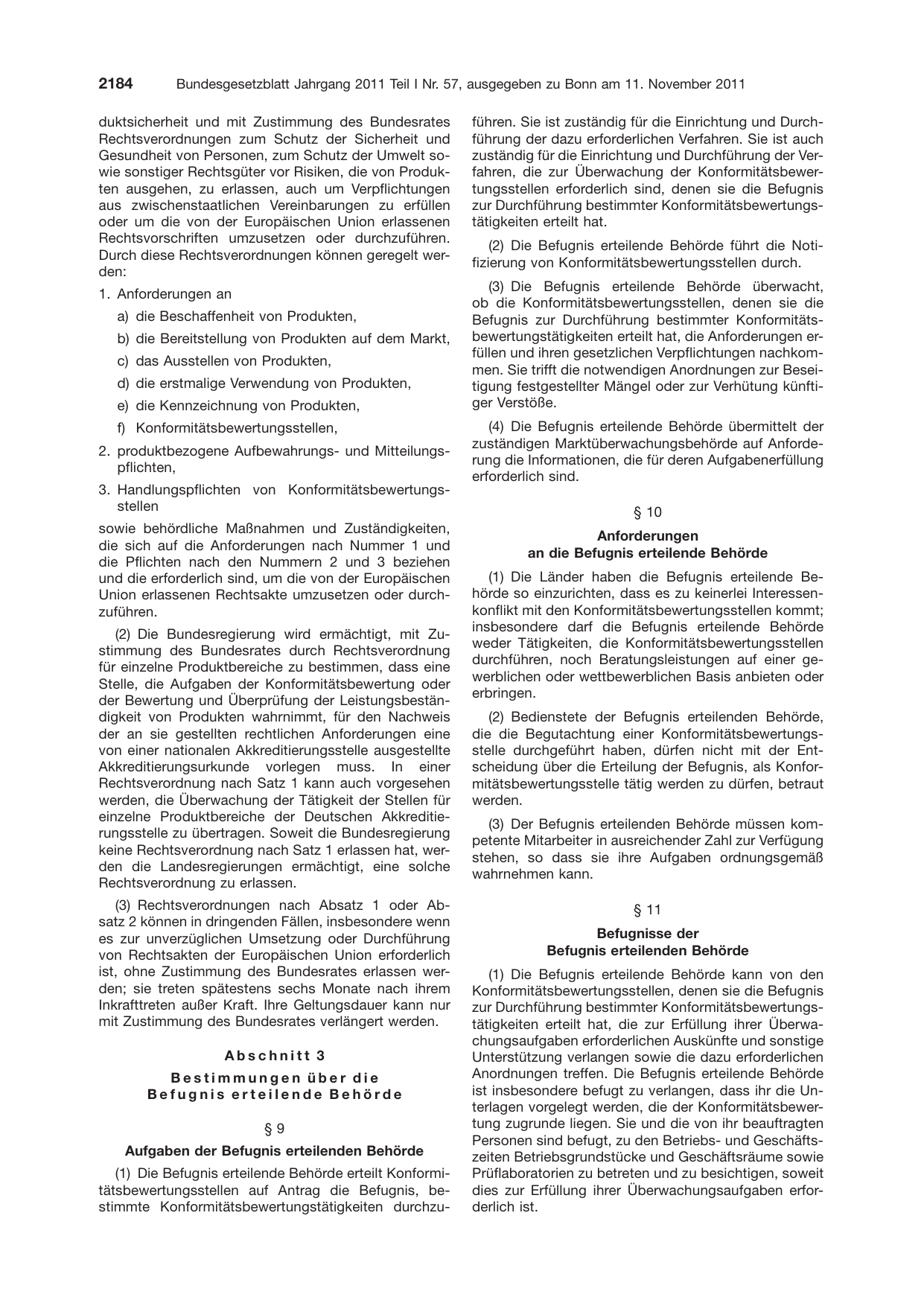 BGBl. 2011, Seite 2184 — Originalseite als Abbildung