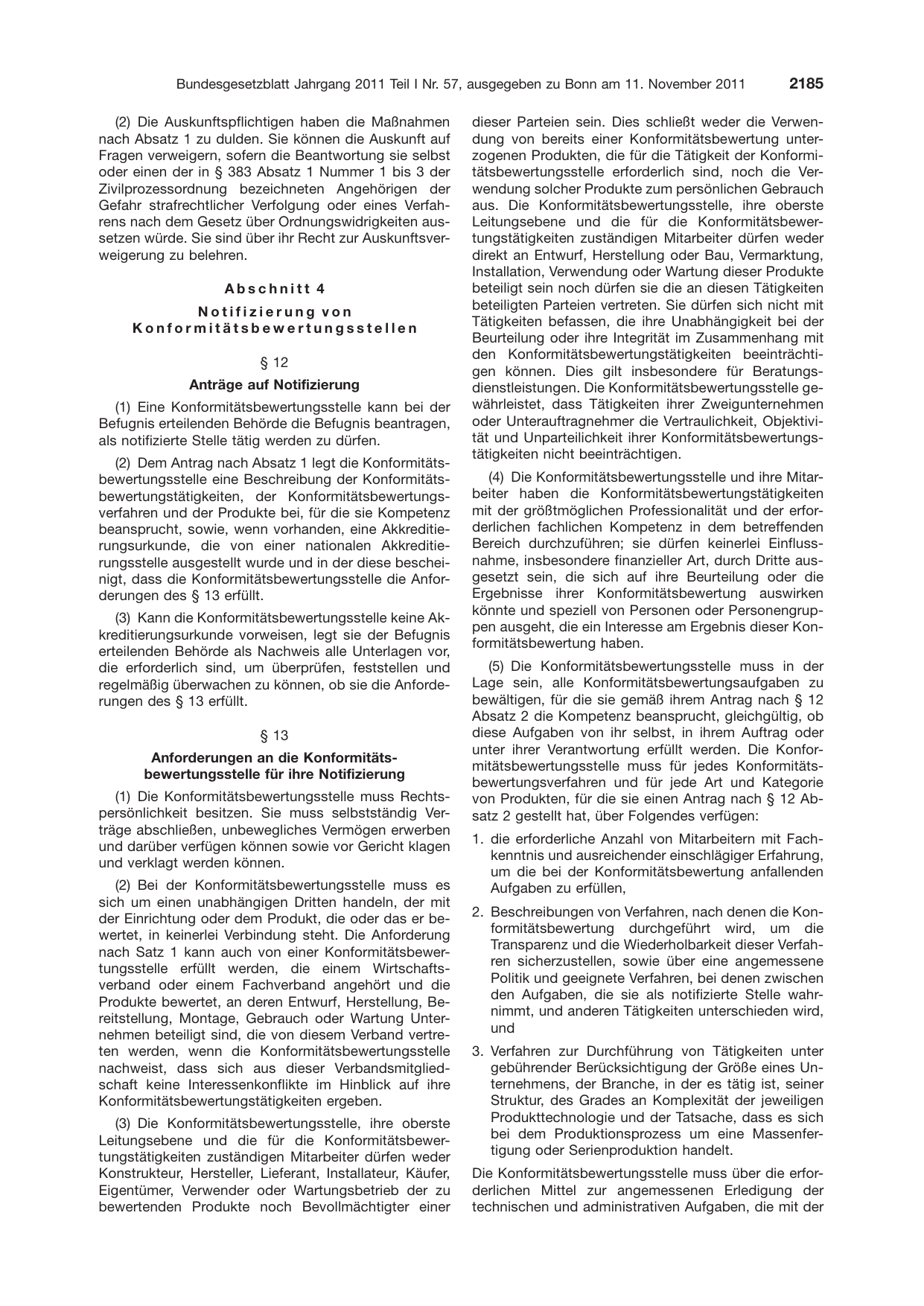 BGBl. 2011, Seite 2185 — Originalseite als Abbildung