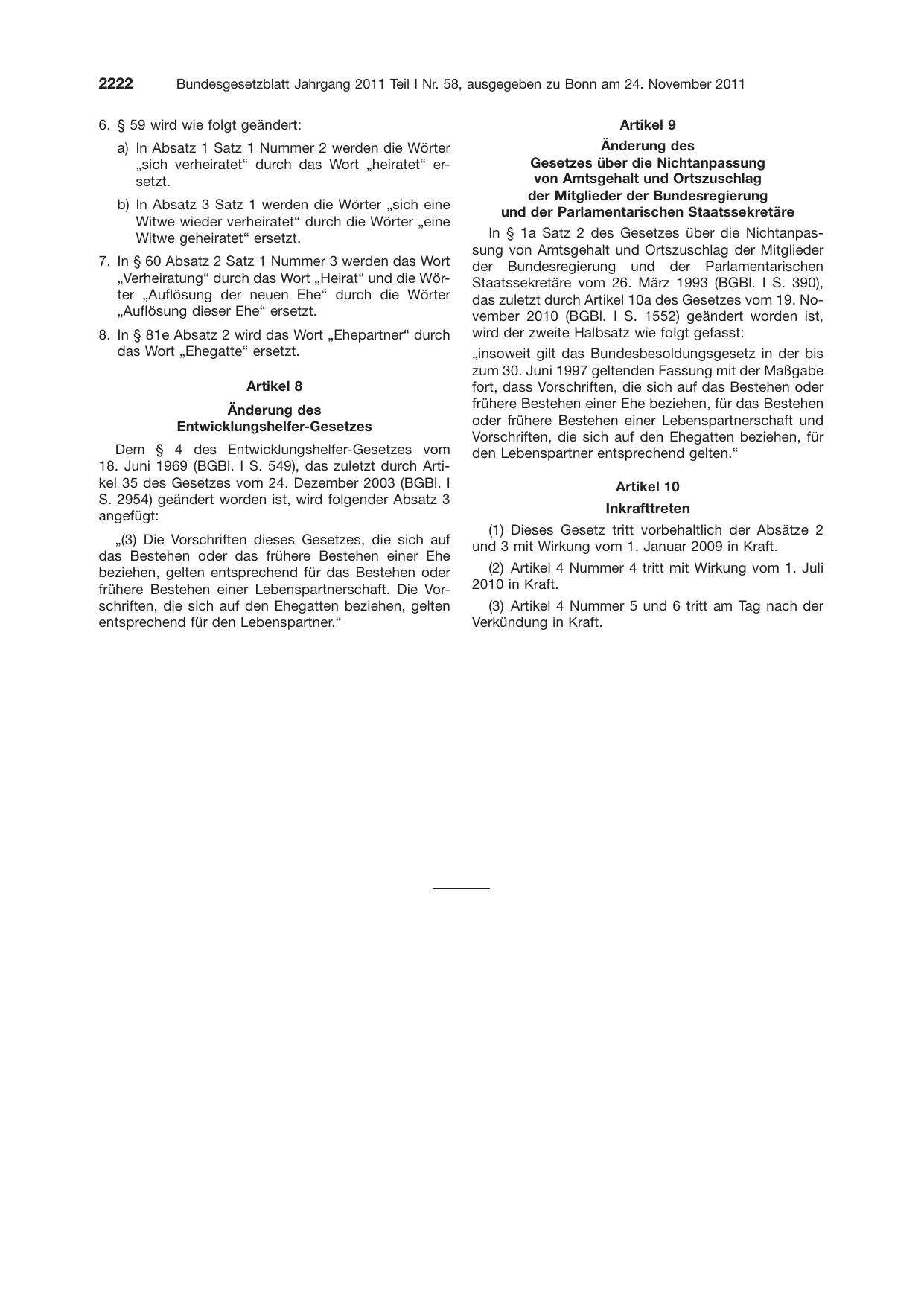 BGBl. 2011, Seite 2222 — Originalseite als Abbildung