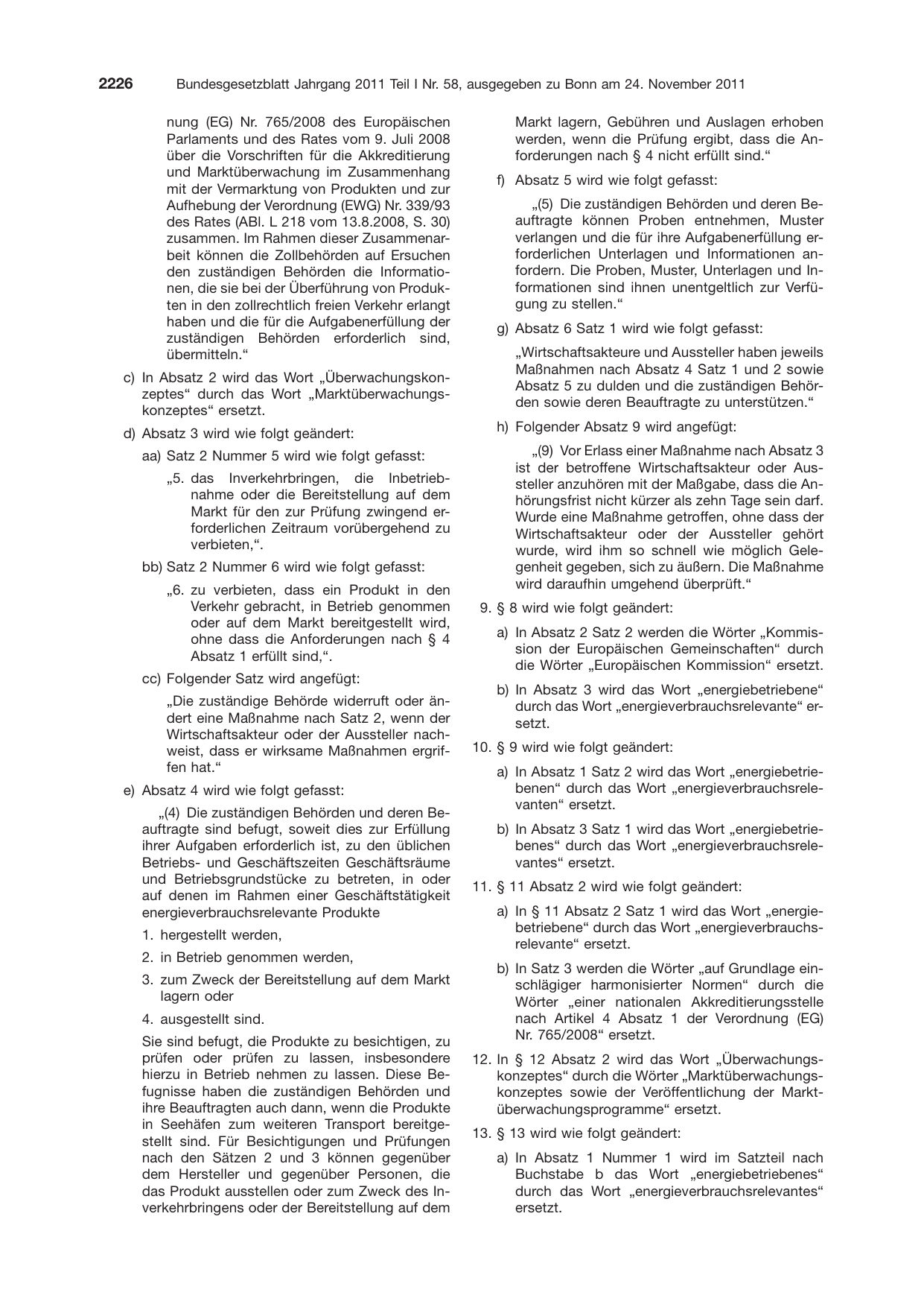 BGBl. 2011, Seite 2226 — Originalseite als Abbildung
