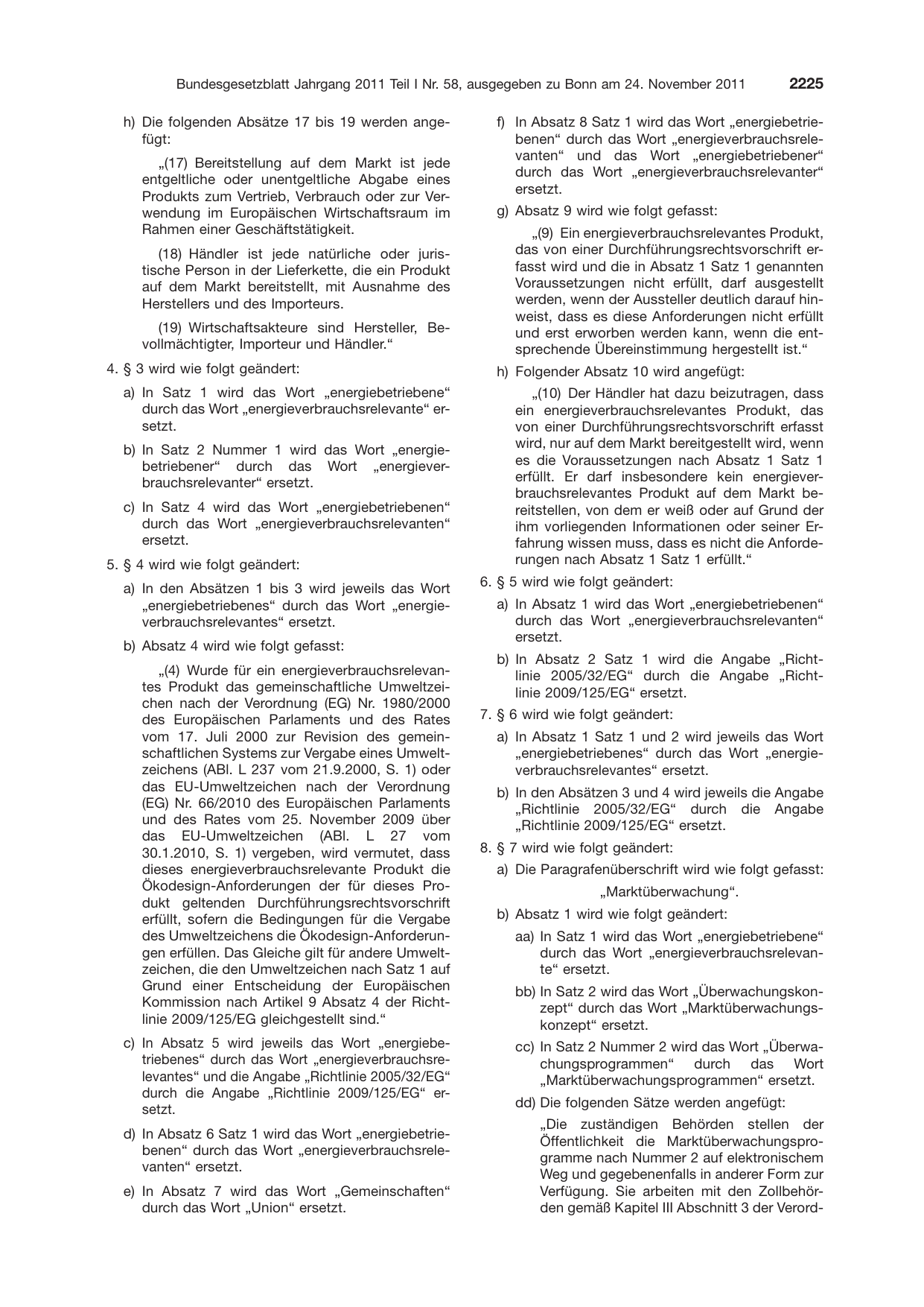 BGBl. 2011, Seite 2225 — Originalseite als Abbildung