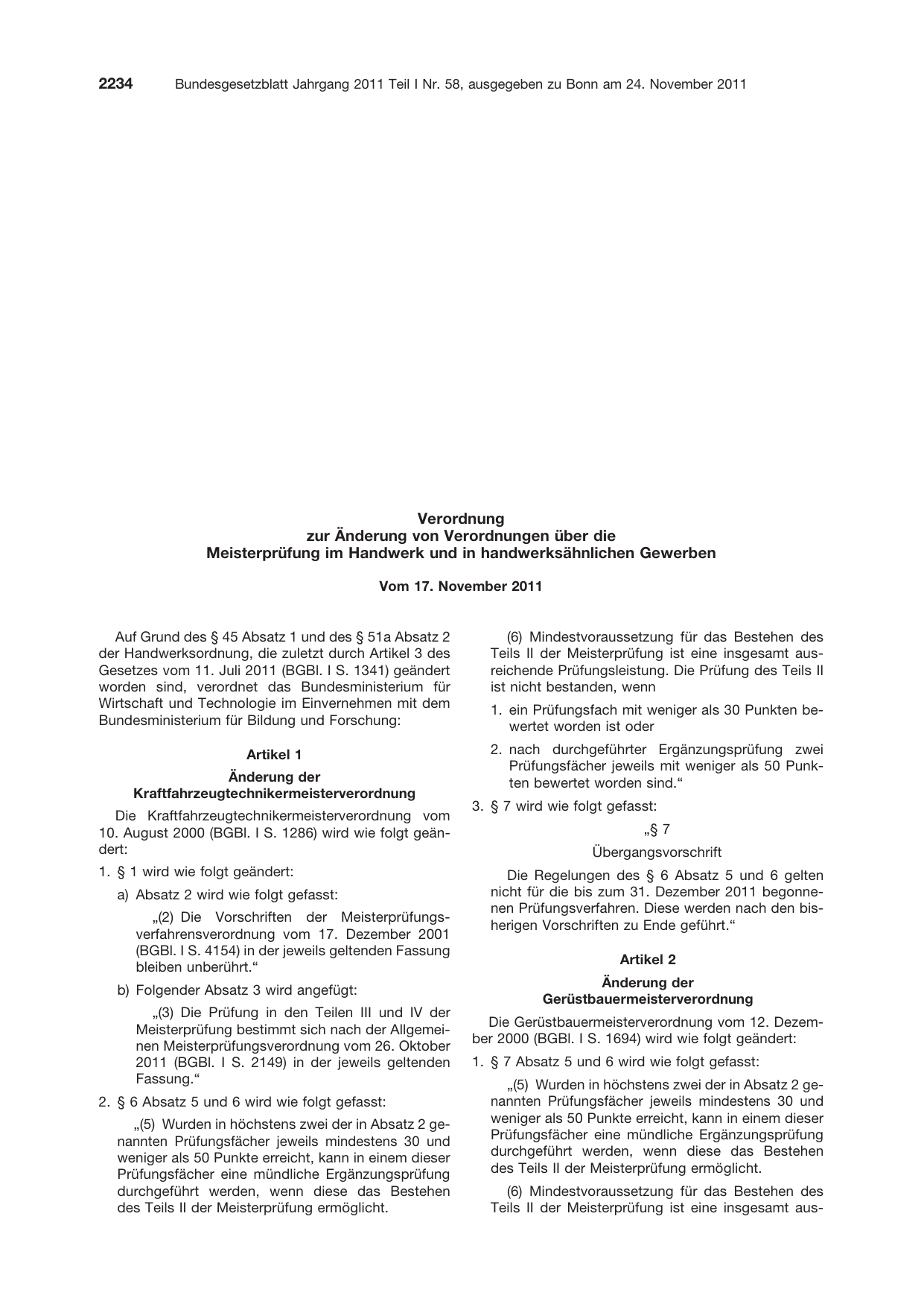 BGBl. 2011, Seite 2234 — Originalseite als Abbildung