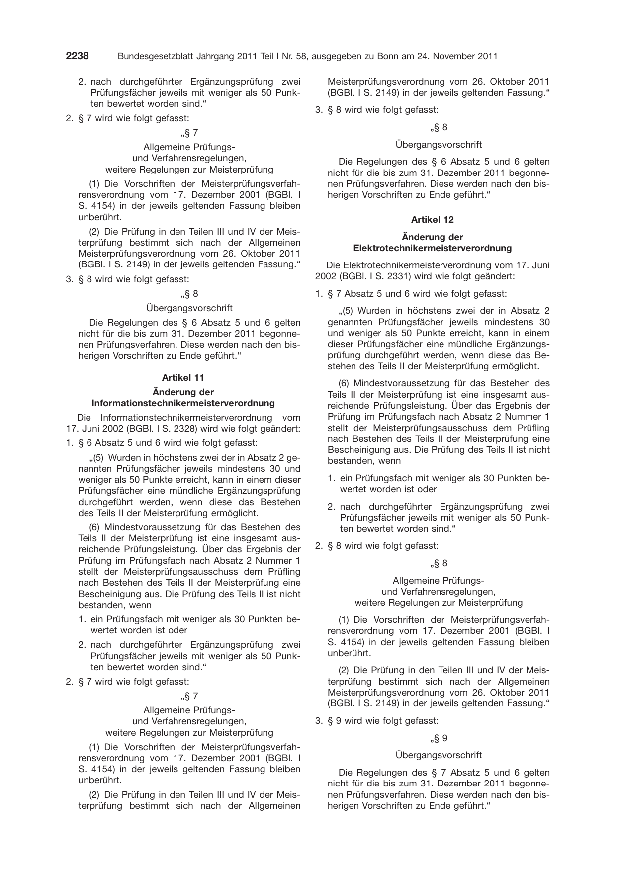 BGBl. 2011, Seite 2238 — Originalseite als Abbildung
