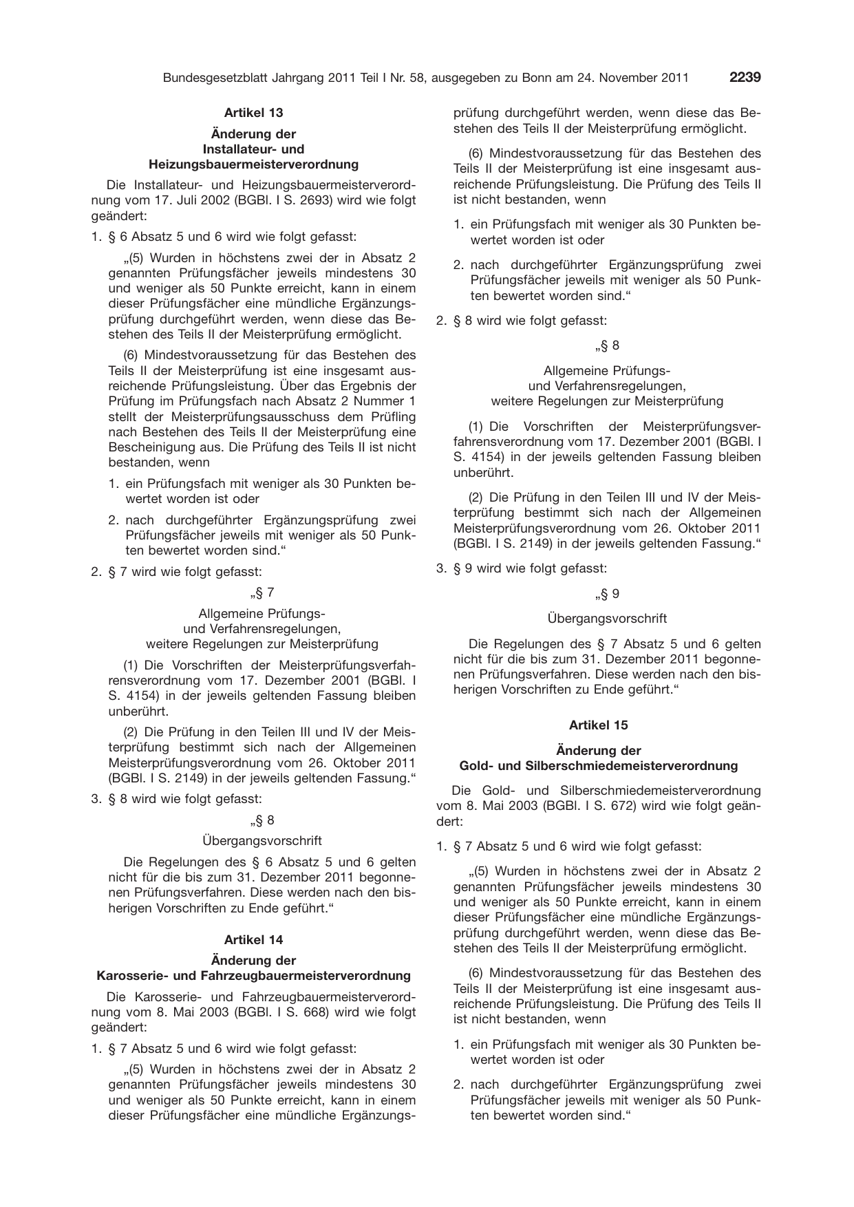 BGBl. 2011, Seite 2239 — Originalseite als Abbildung