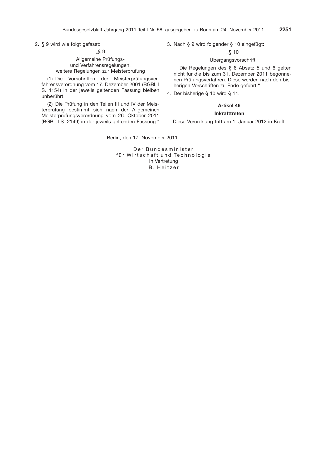 BGBl. 2011, Seite 2251 — Originalseite als Abbildung