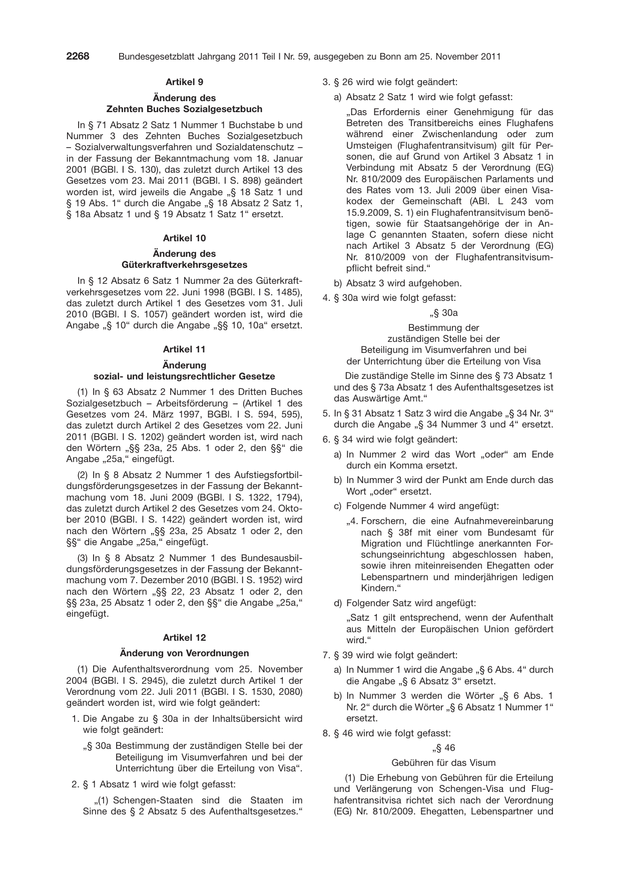 BGBl. 2011, Seite 2268 — Originalseite als Abbildung