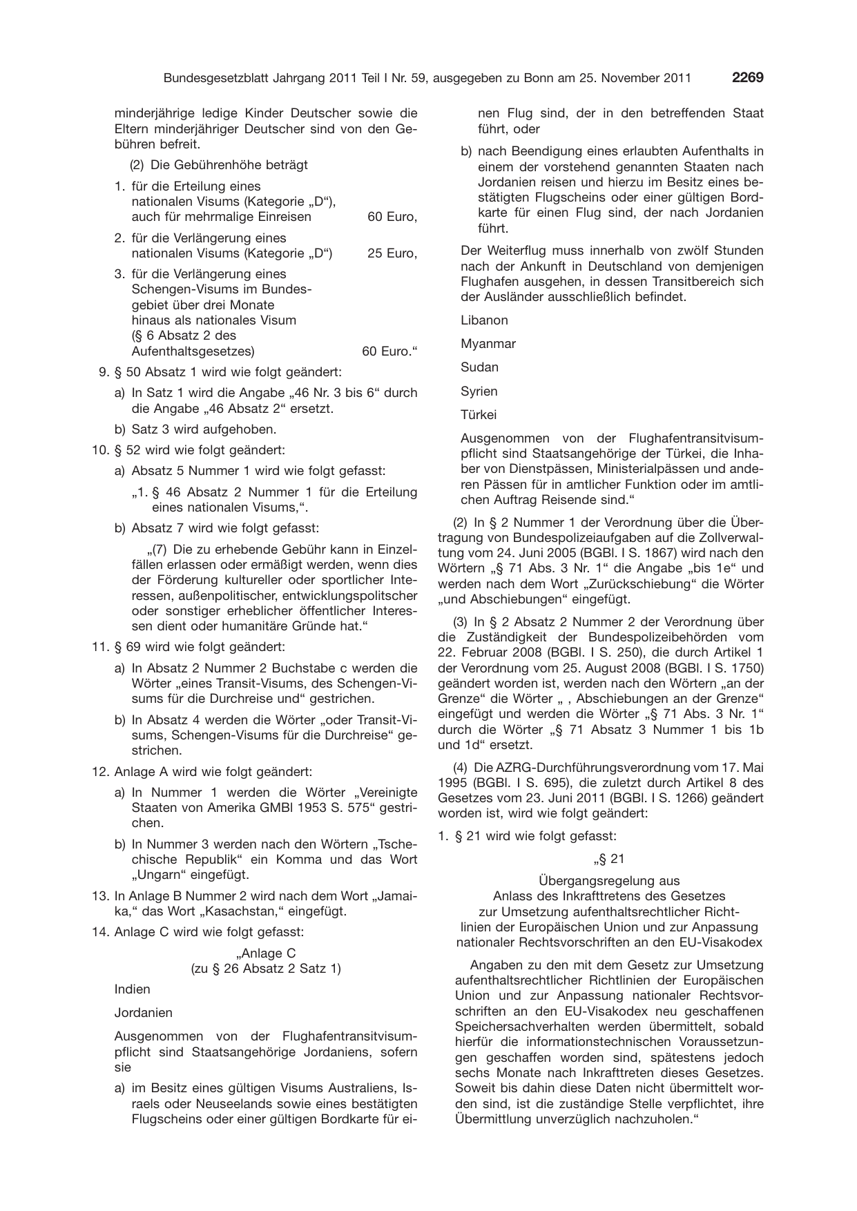 BGBl. 2011, Seite 2269 — Originalseite als Abbildung