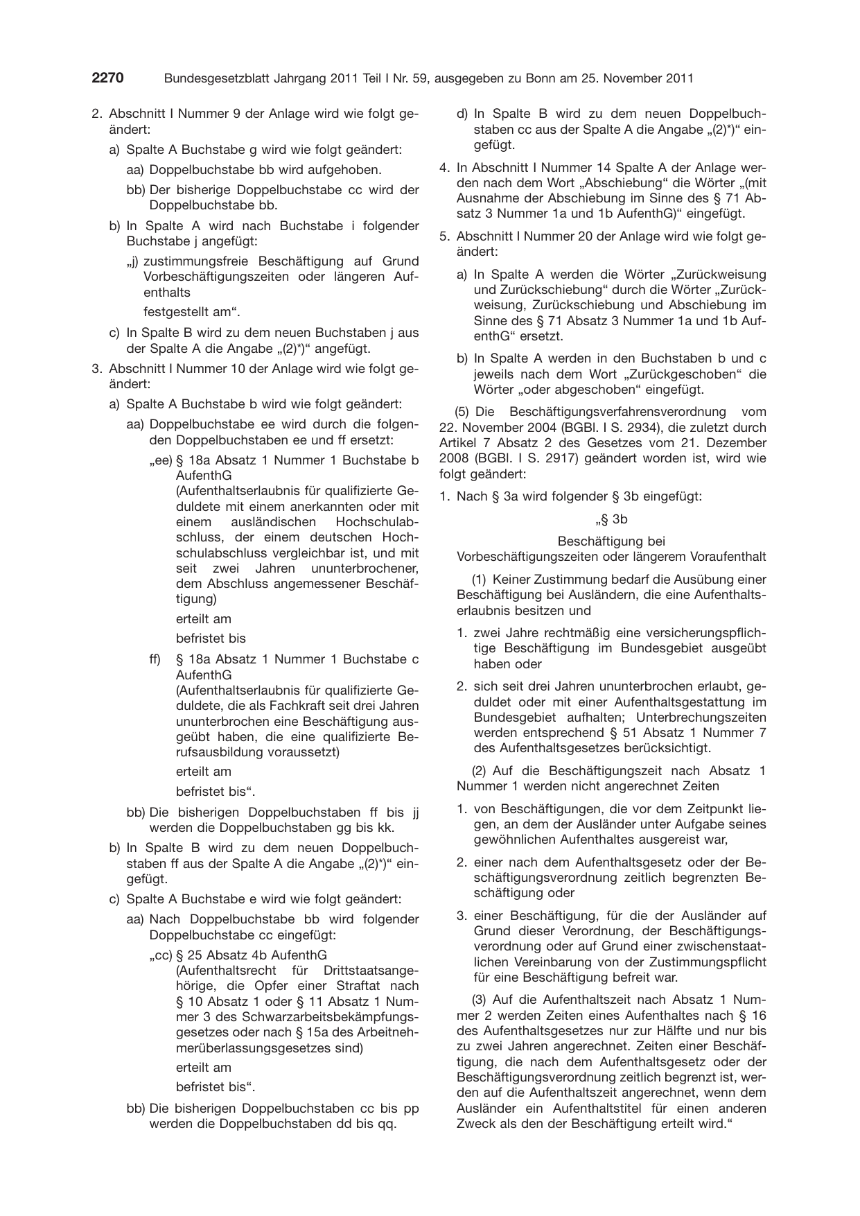 BGBl. 2011, Seite 2270 — Originalseite als Abbildung