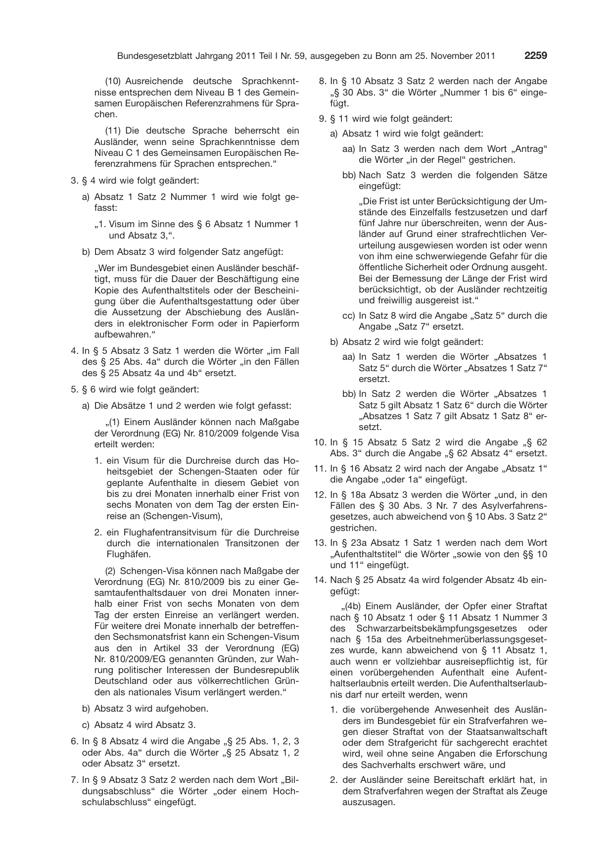 BGBl. 2011, Seite 2259 — Originalseite als Abbildung