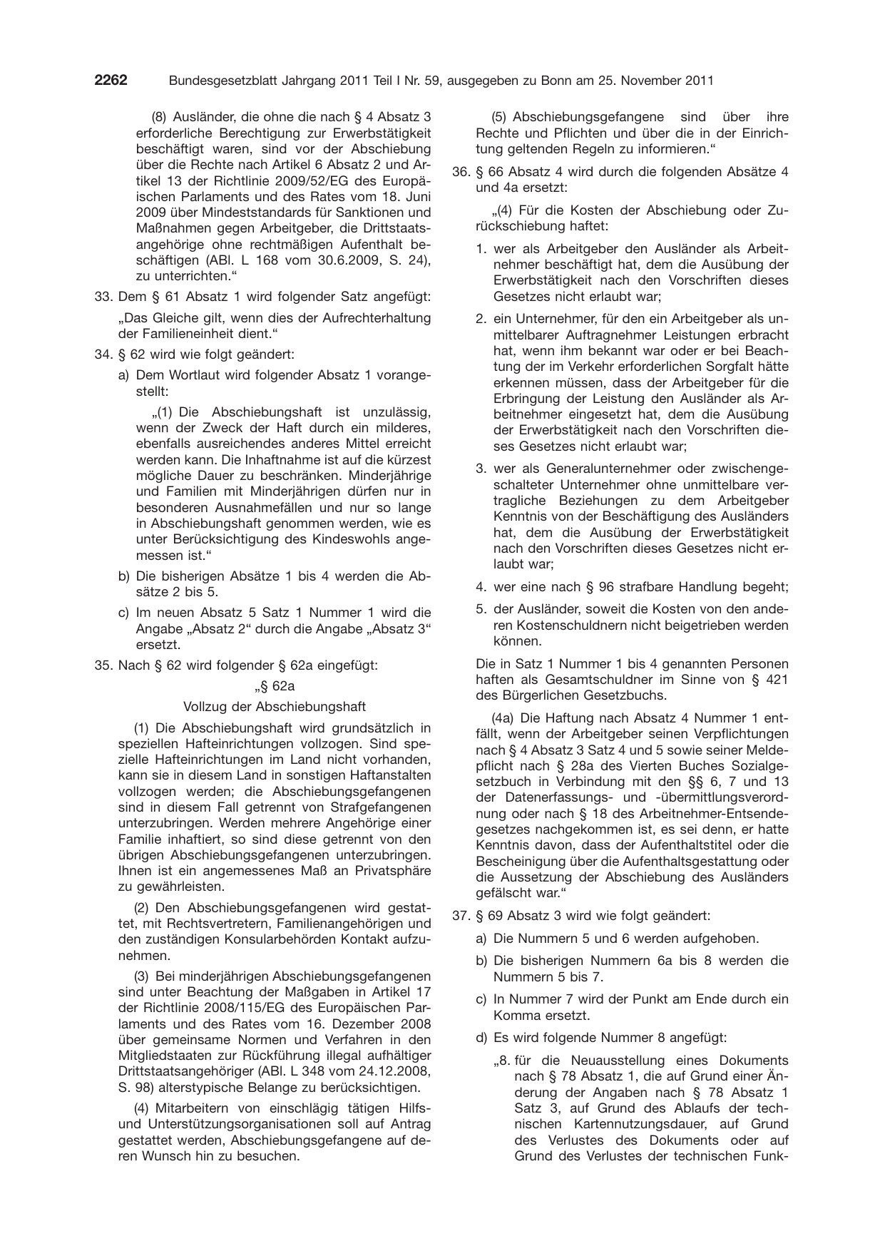 BGBl. 2011, Seite 2262 — Originalseite als Abbildung