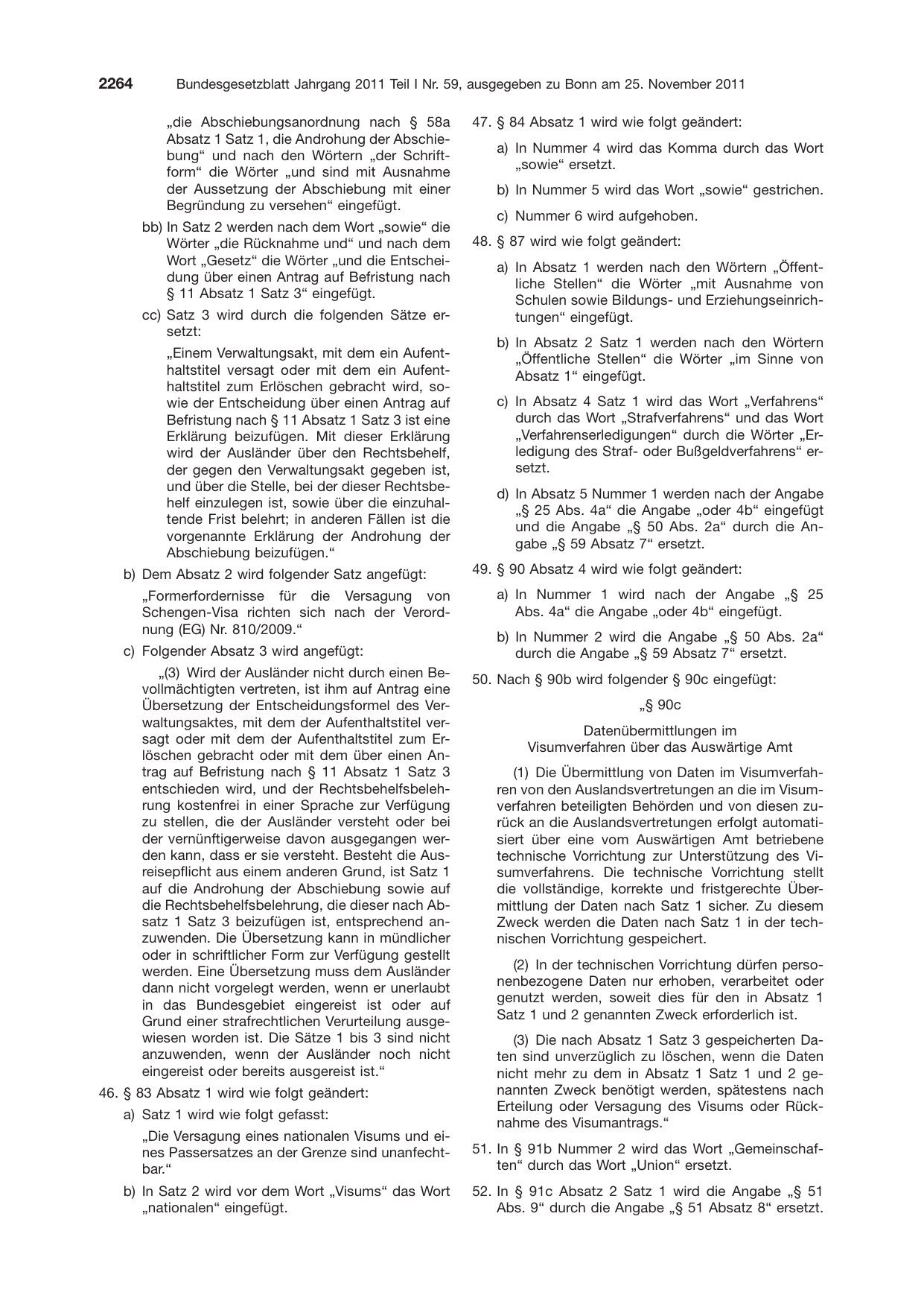 BGBl. 2011, Seite 2264 — Originalseite als Abbildung