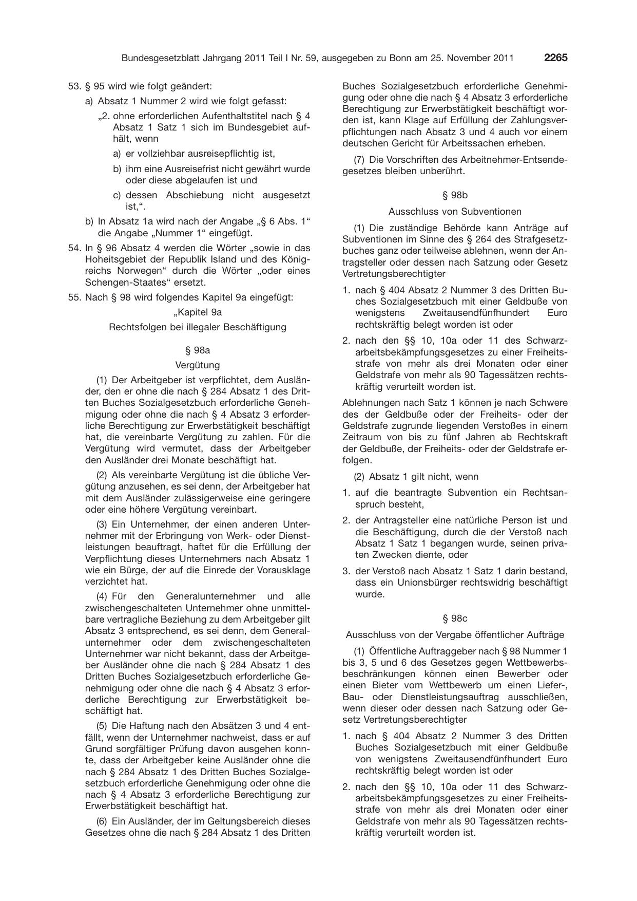 BGBl. 2011, Seite 2265 — Originalseite als Abbildung