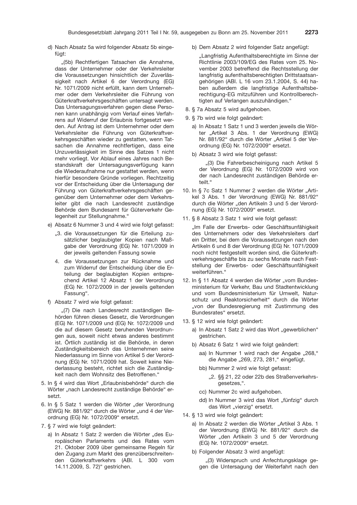 BGBl. 2011, Seite 2273 — Originalseite als Abbildung