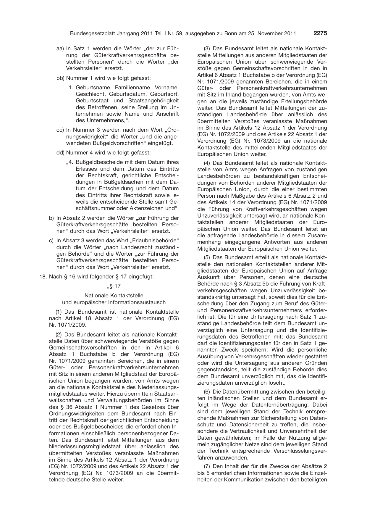 BGBl. 2011, Seite 2275 — Originalseite als Abbildung