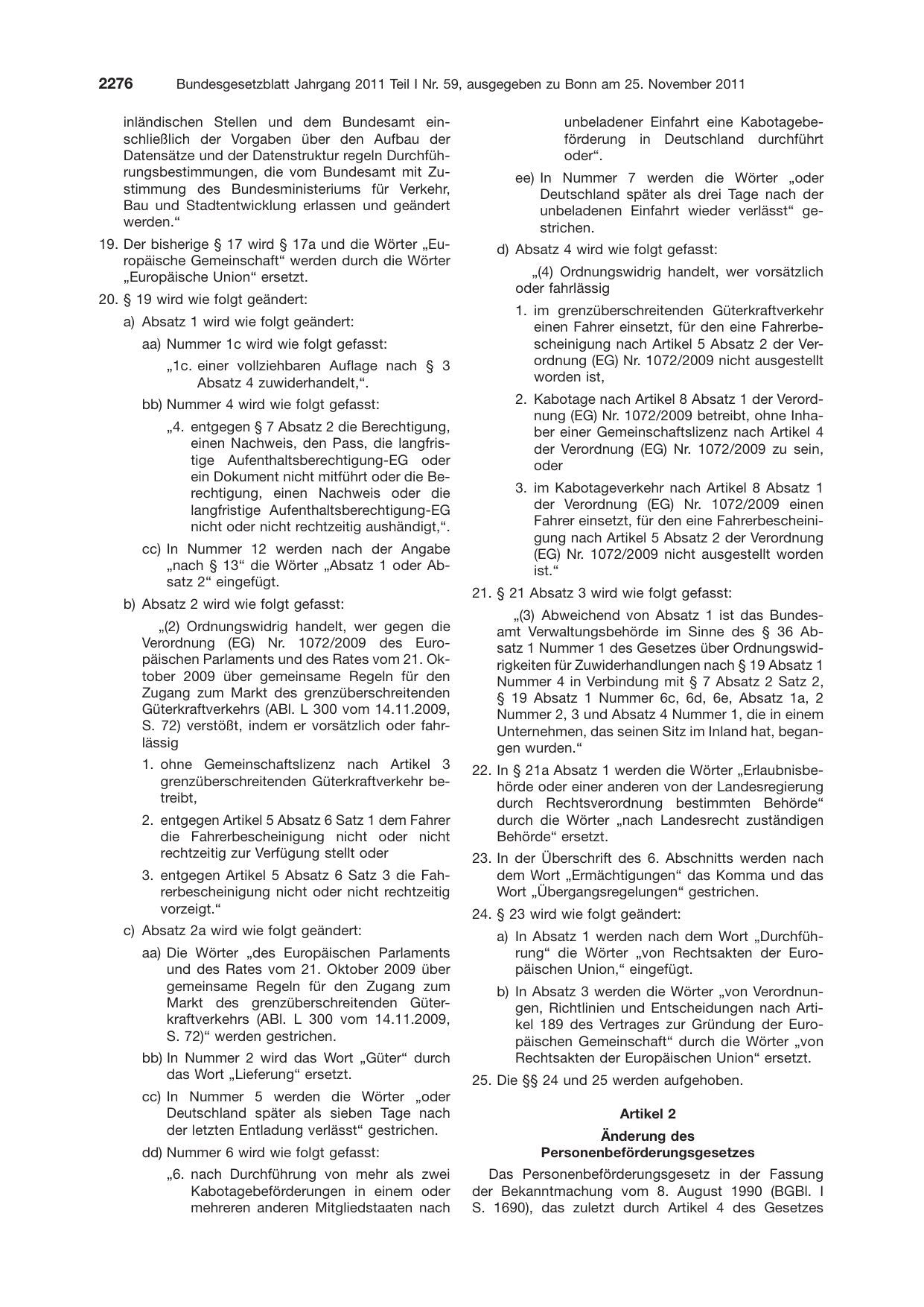 BGBl. 2011, Seite 2276 — Originalseite als Abbildung