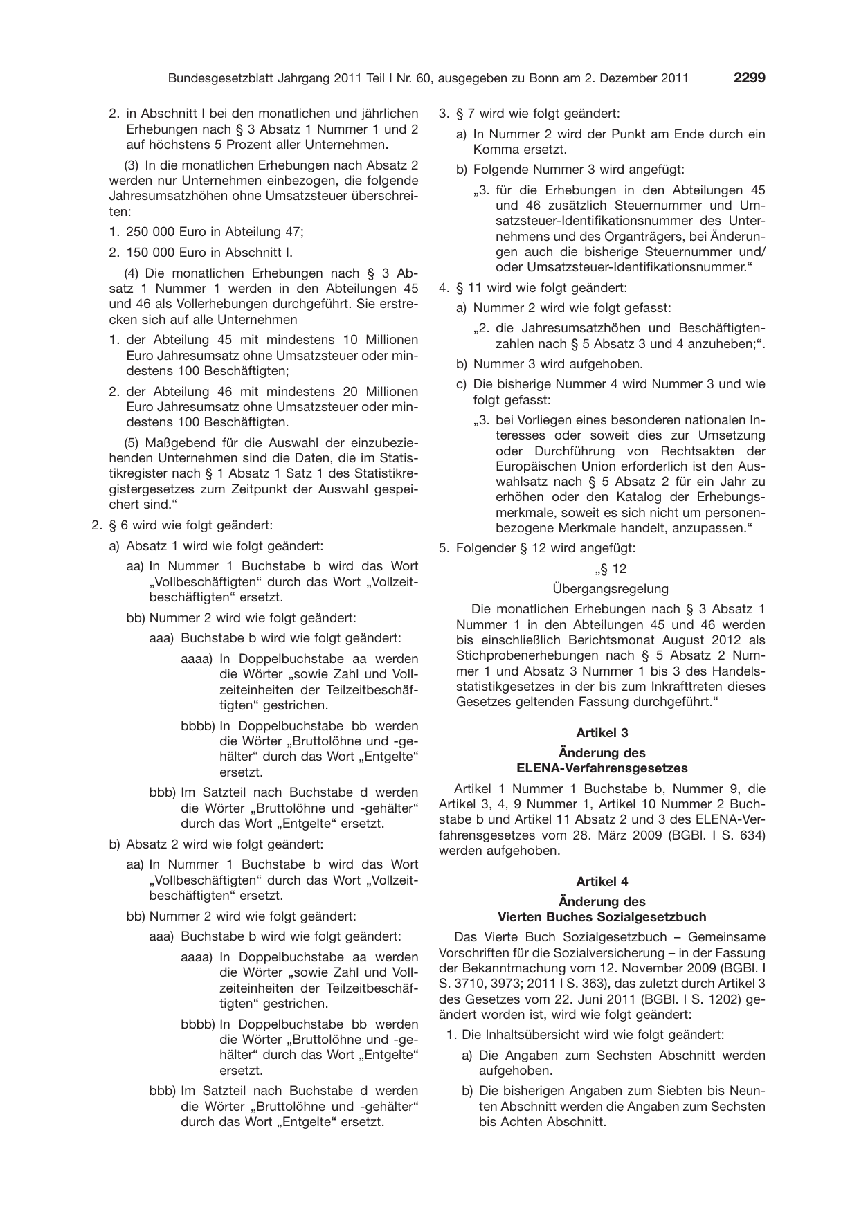 BGBl. 2011, Seite 2299 — Originalseite als Abbildung